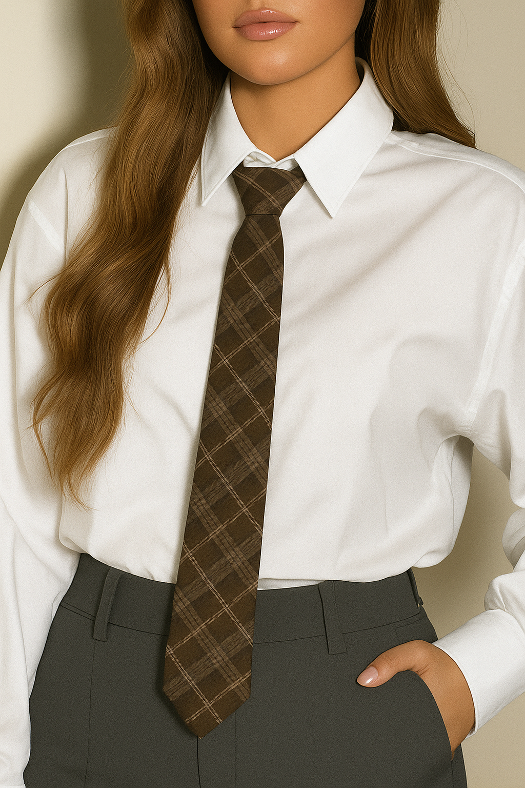 Cravate à carreaux portée, look preppy chic