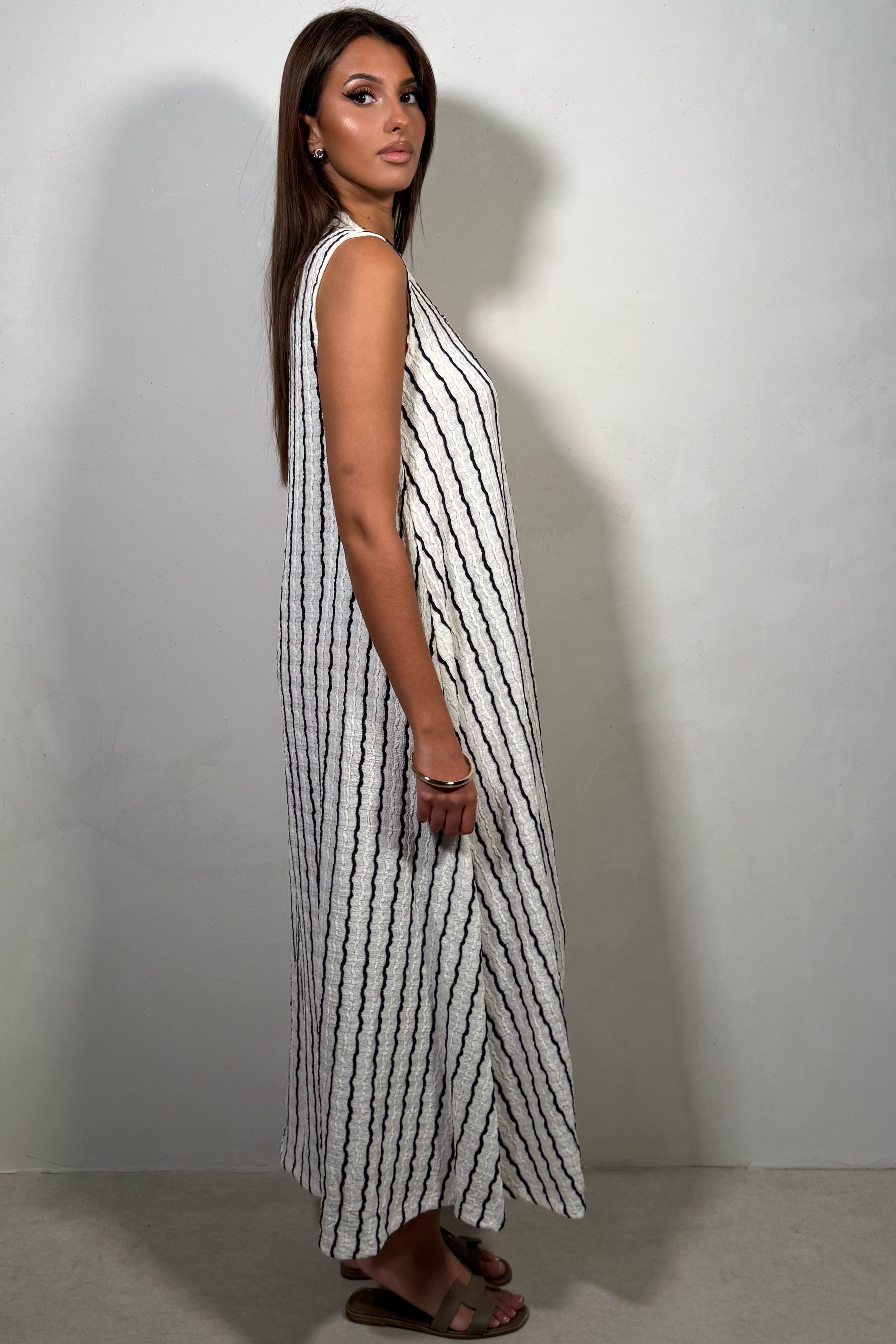 Robe Femme Sans Manches Rayée Avec Boucle Chic