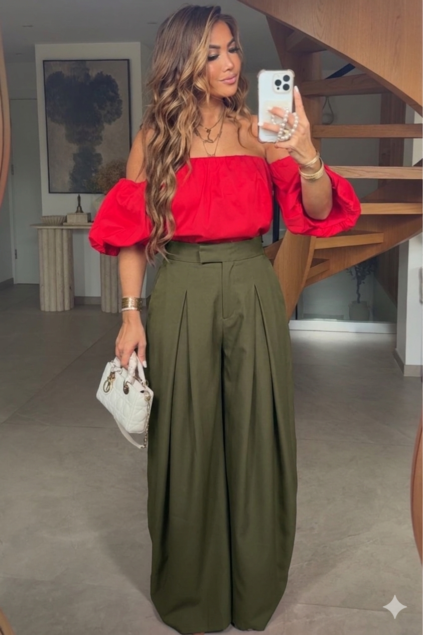 Pantalon Palazzo Large Fluide À Élastique Femme