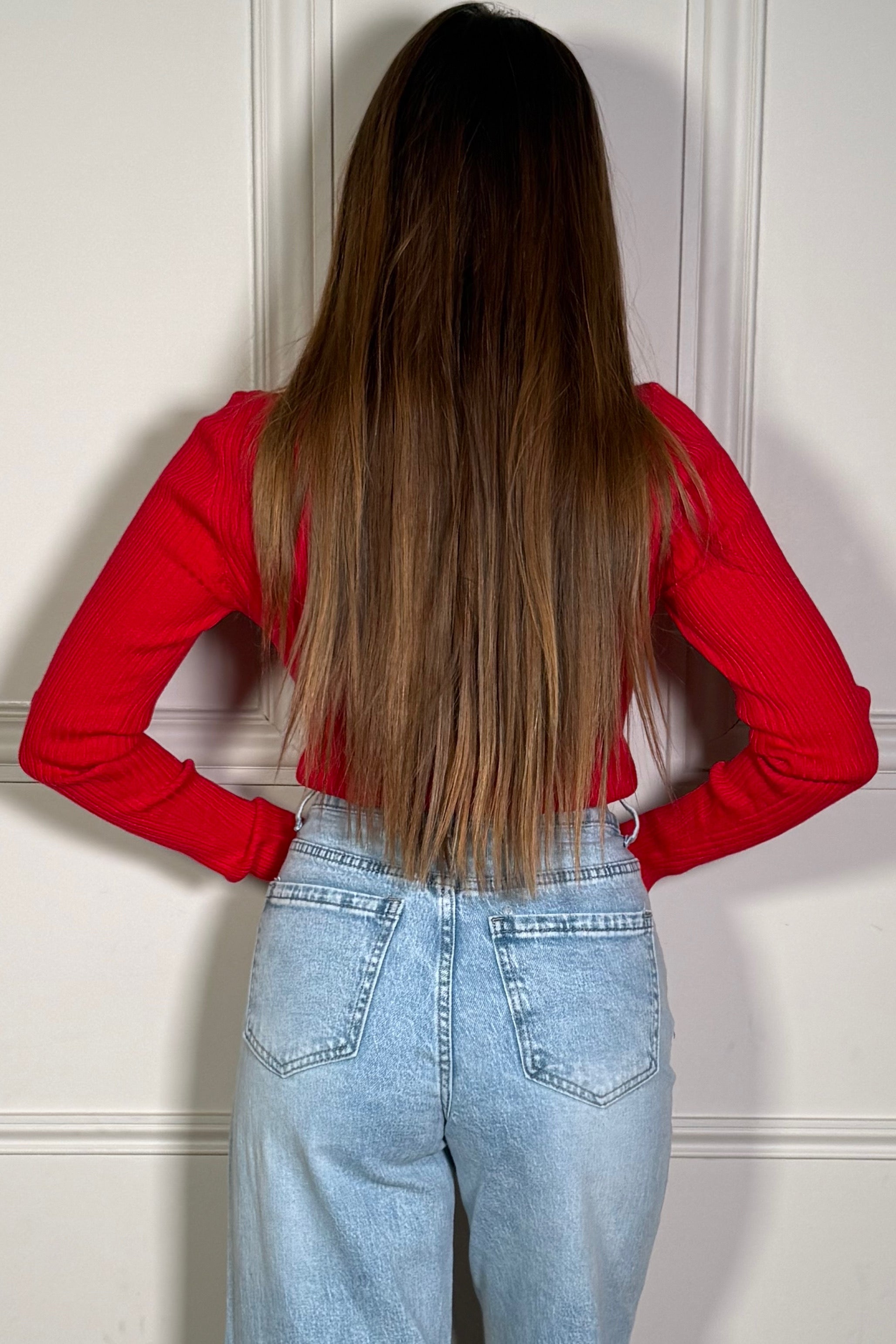 Pull côtelé col montant femme - vue de dos