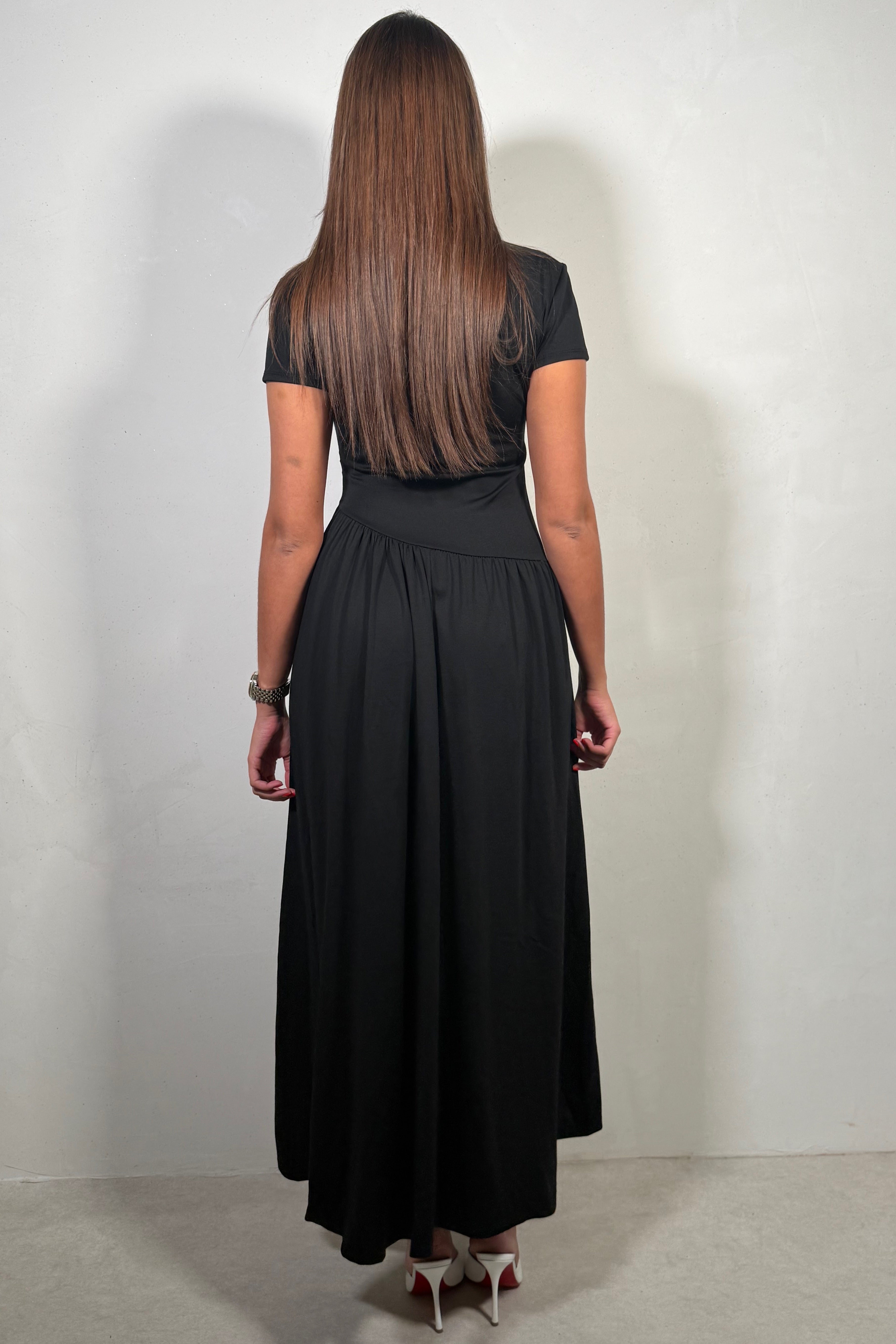 Robe Longue Femme Marron À Taille Asymétrique
