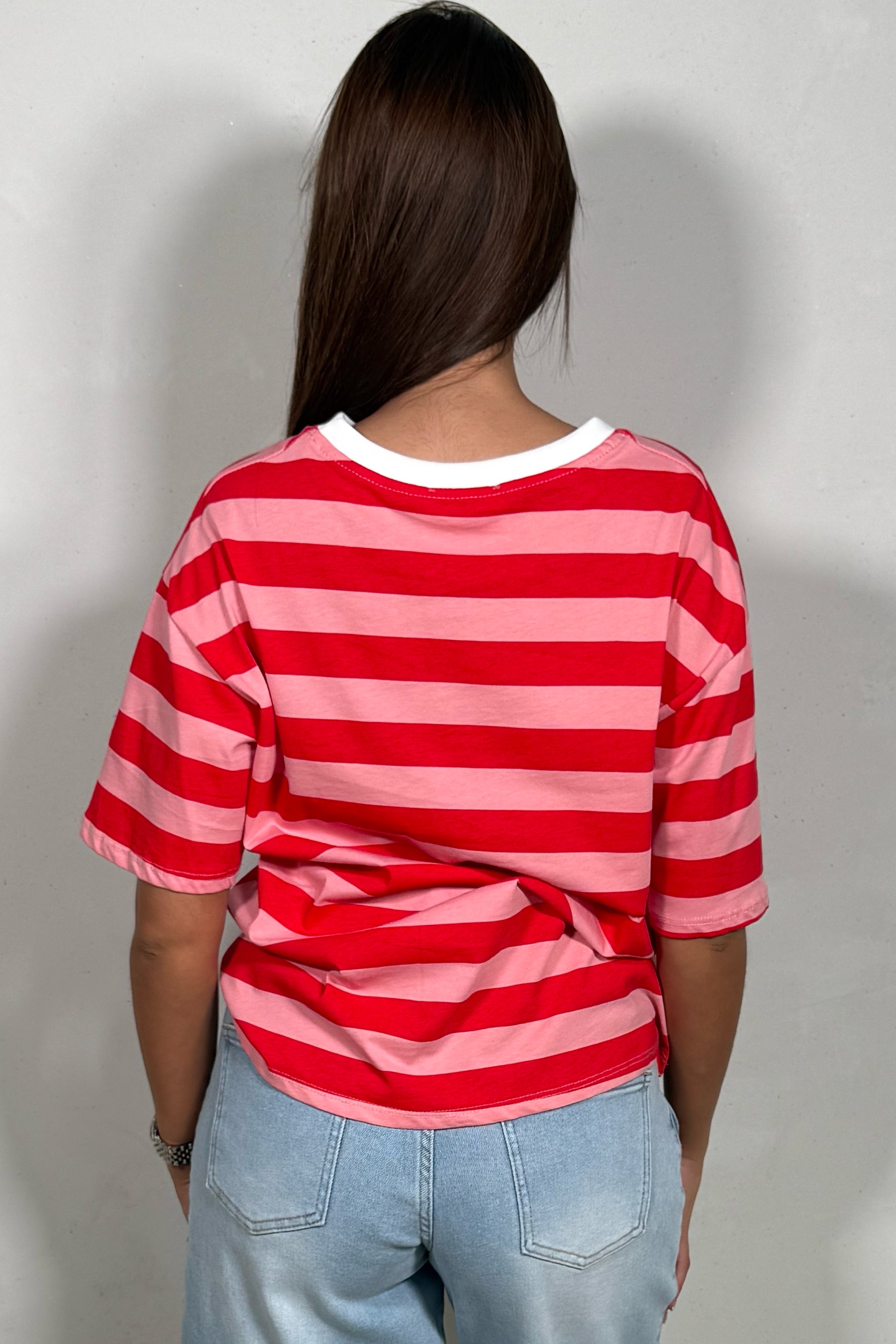 T-shirt Oversize Femme Rayé Inscription Club Amour