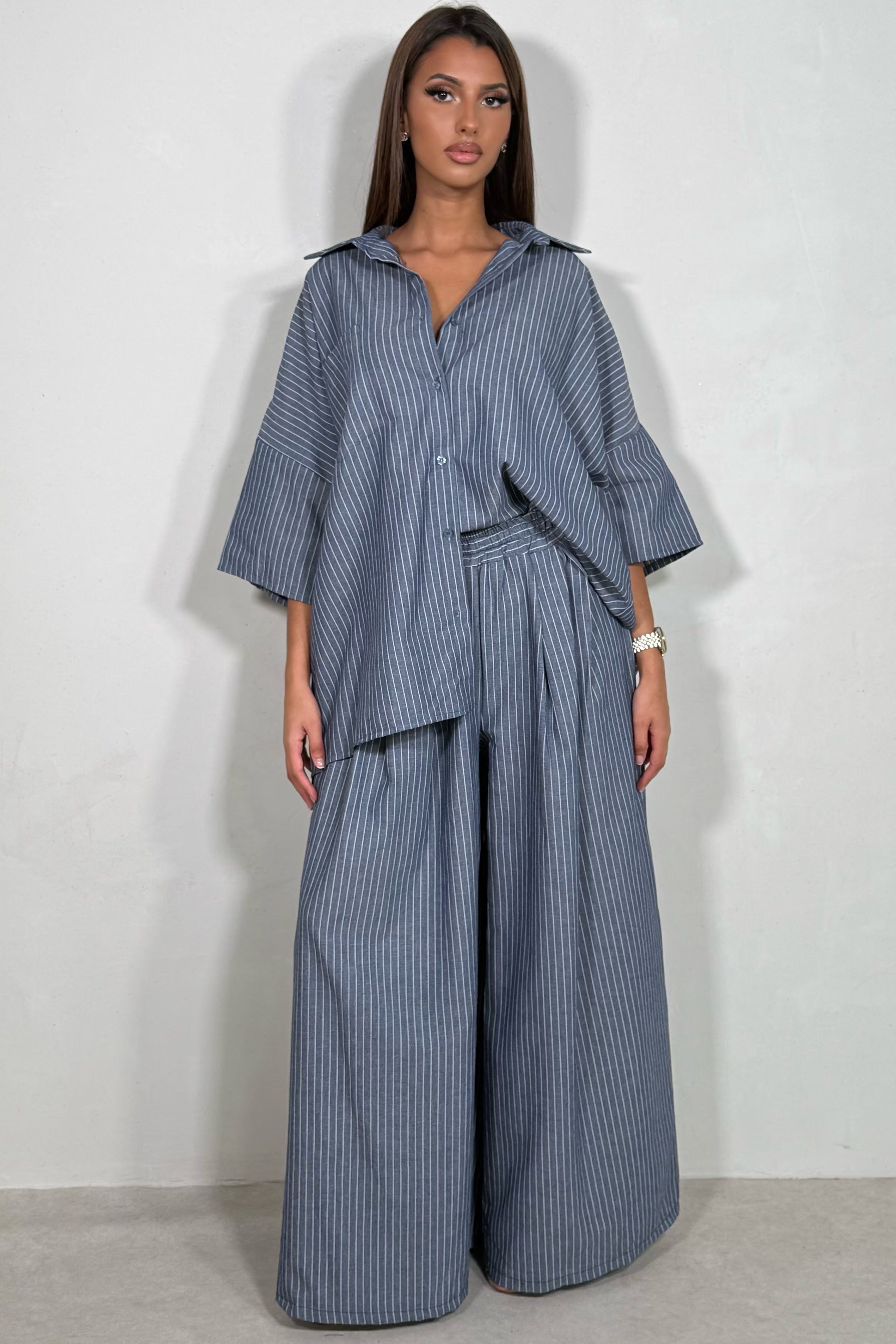 Ensemble Fluide Rayé Femme | Chemise Oversize & Pantalon Large