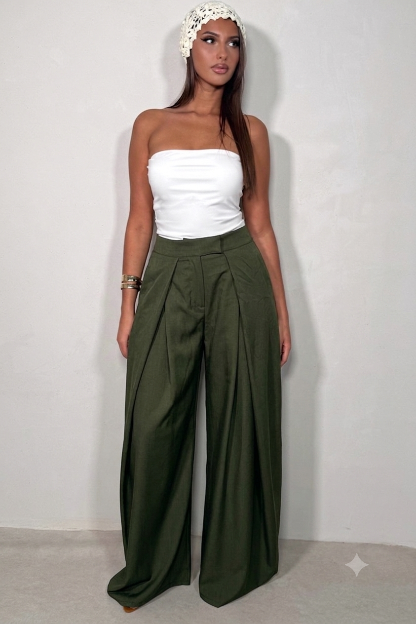 Pantalon Palazzo Large Fluide À Élastique Femme