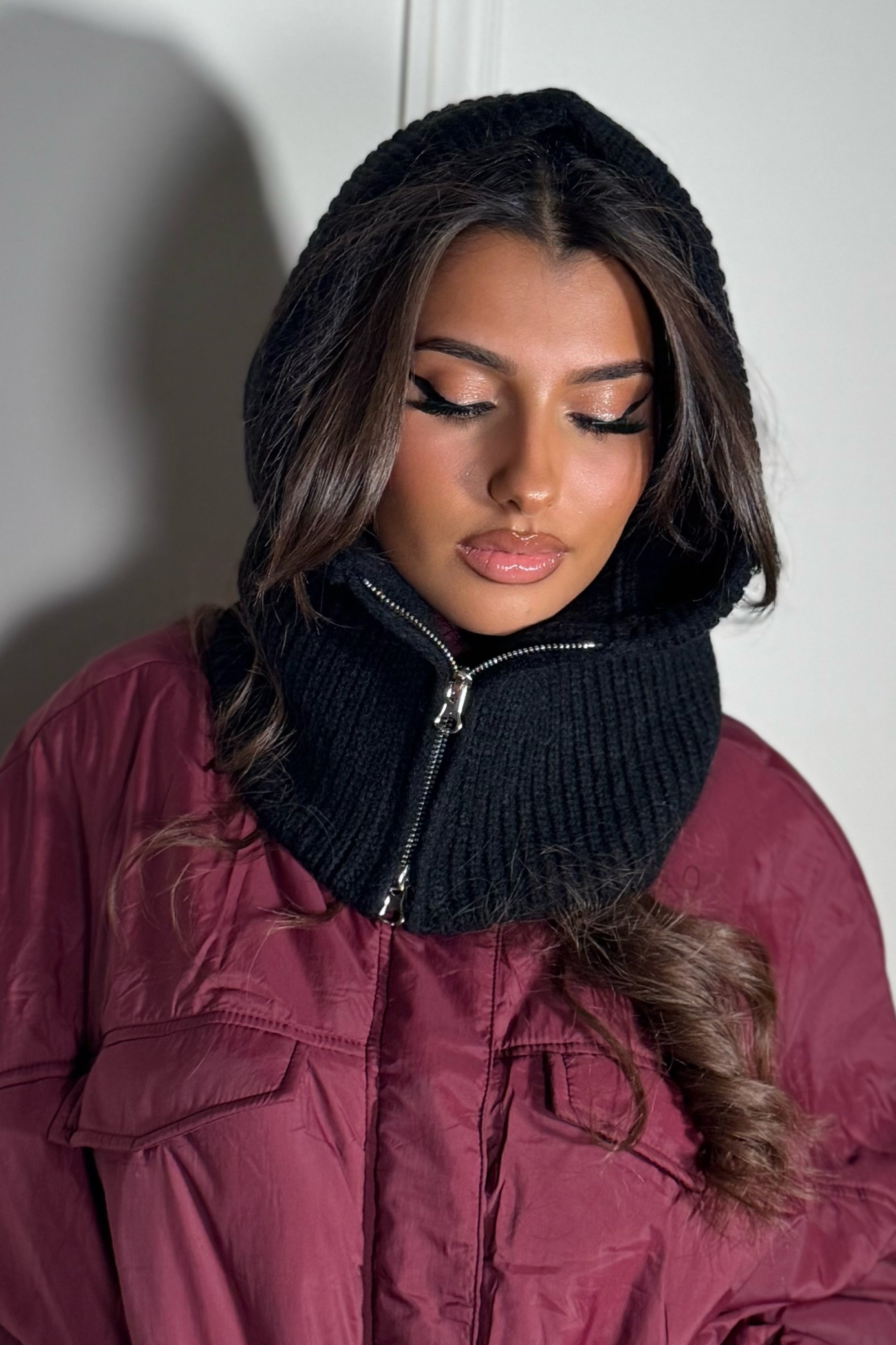 Cagoule maille à zip femme, protection tête et cou, chaleur enveloppante et douce