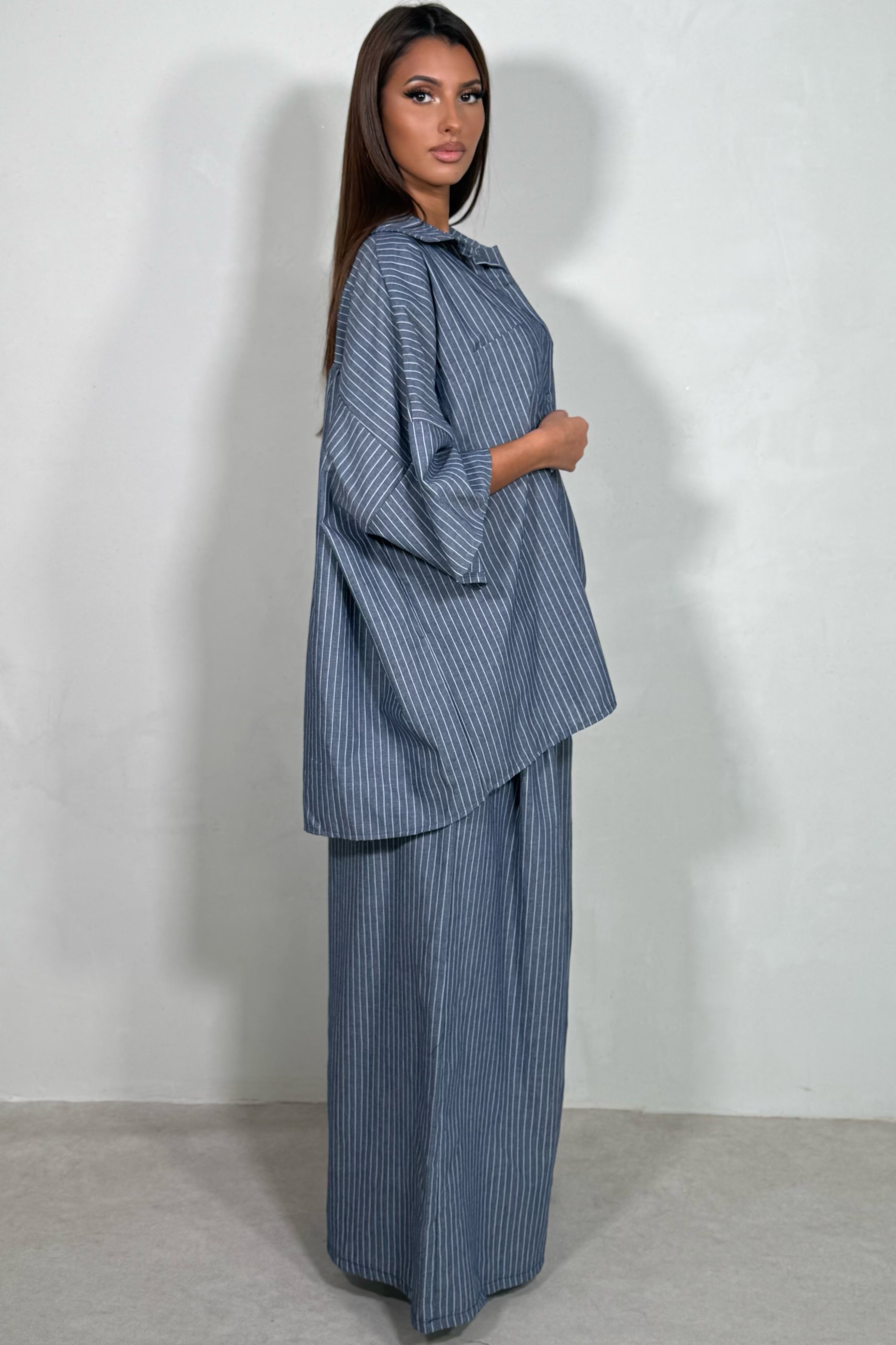 Ensemble Fluide Rayé Femme | Chemise Oversize & Pantalon Large