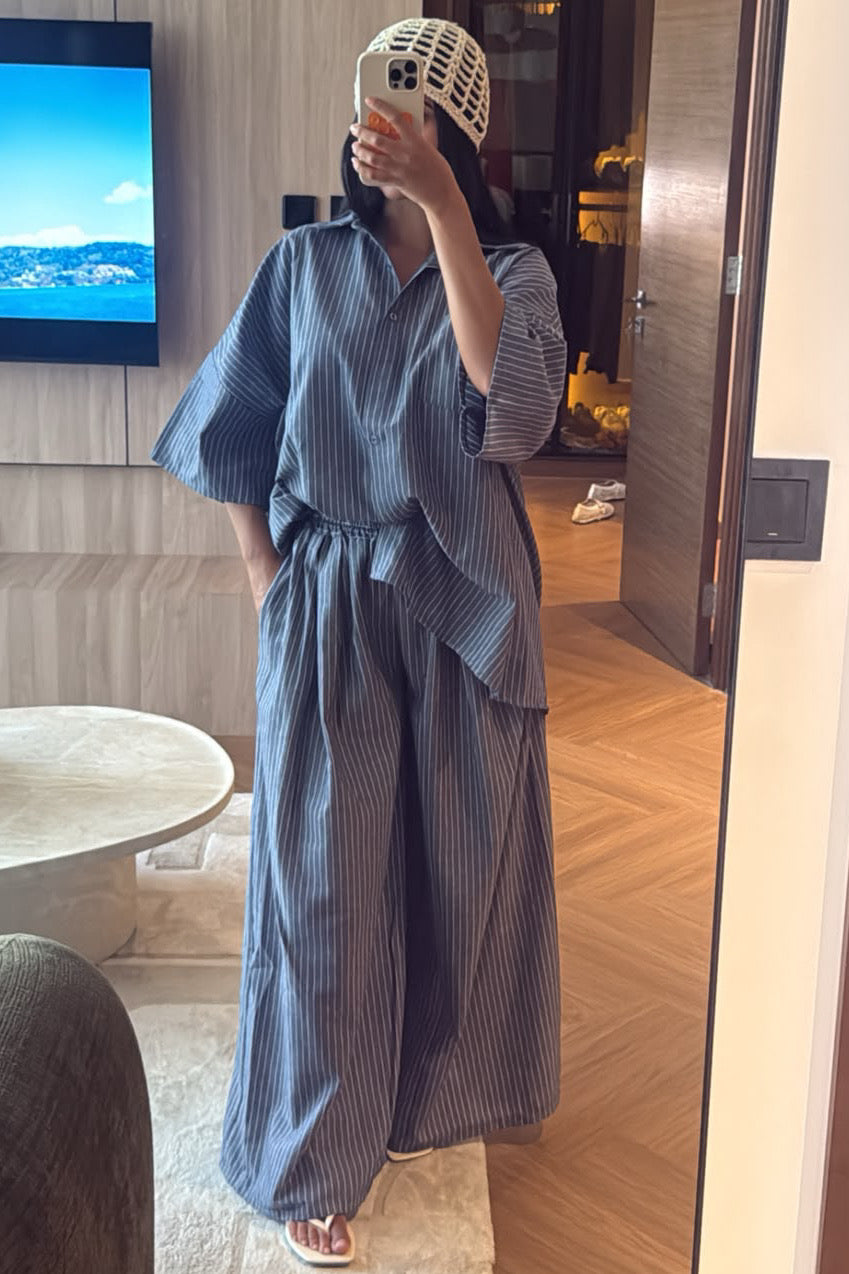 Ensemble Fluide Rayé Femme | Chemise Oversize & Pantalon Large