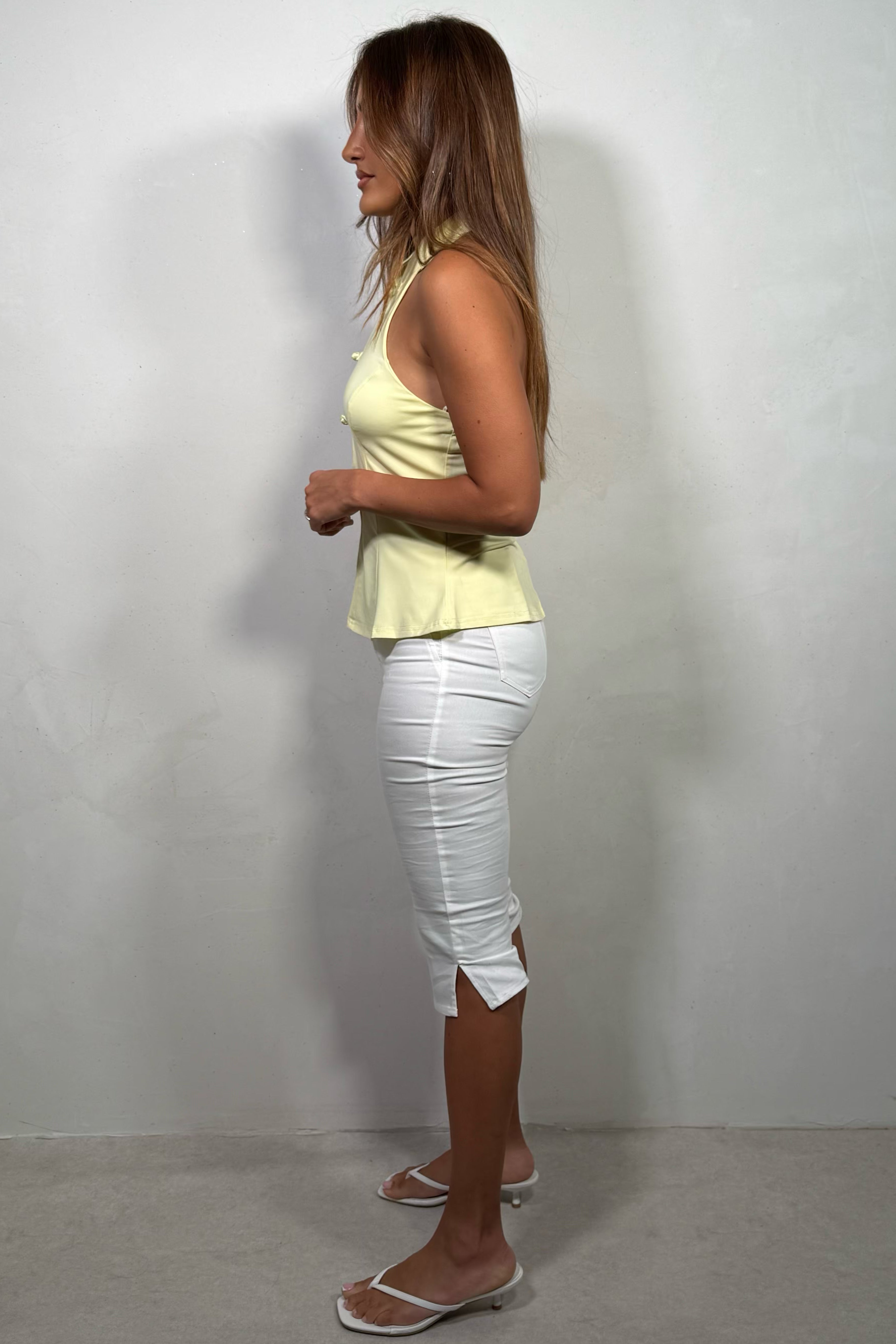 Top Dos-Nu Col Mandarin Fente Découpée – Sensuel & Moderne Femme