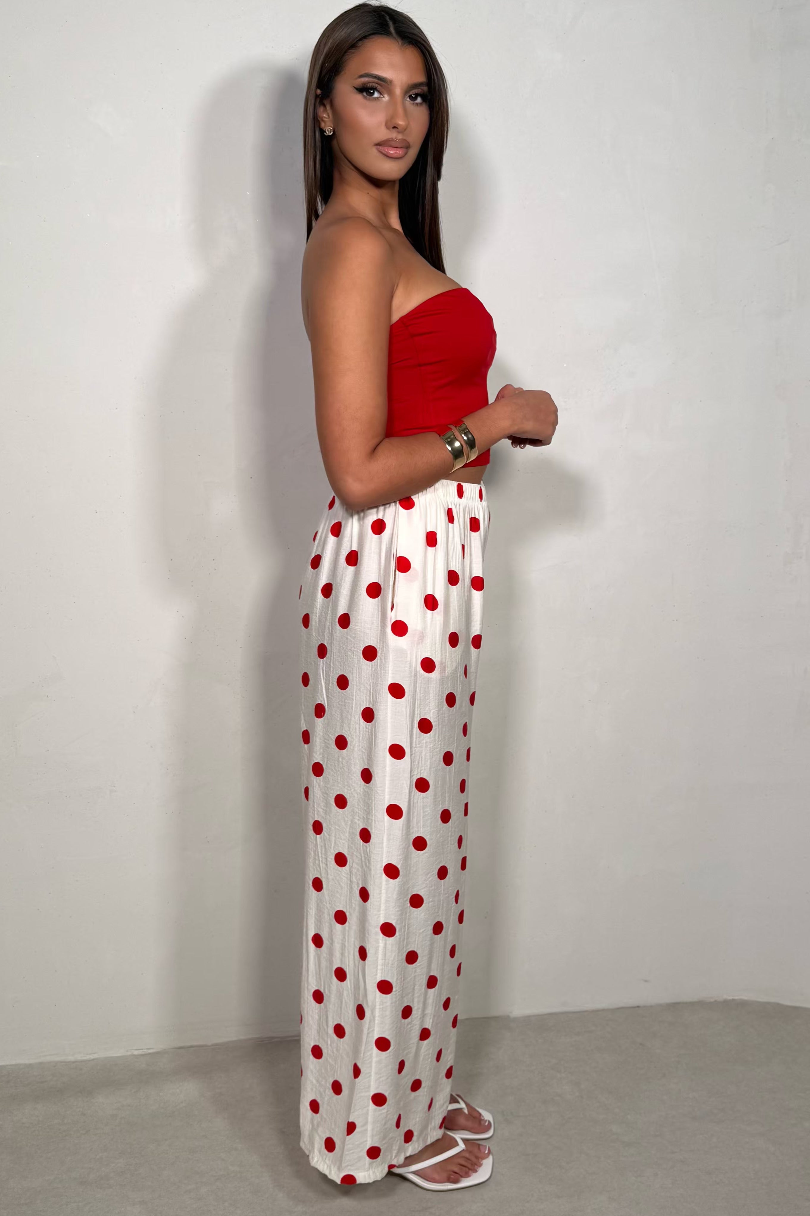 Pantalon Large Fluide À Pois Femme