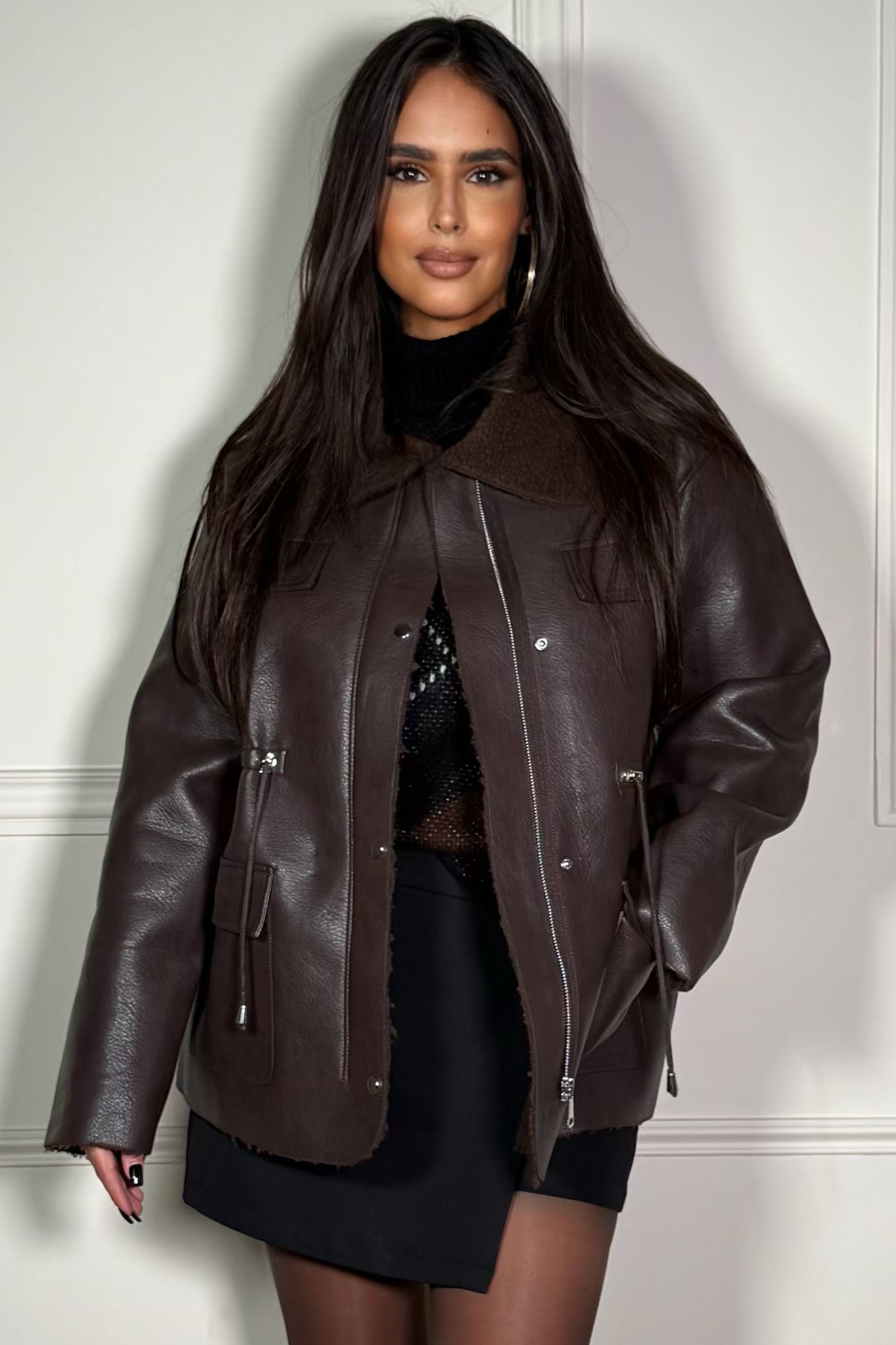 Veste bombardier coupe droite femme avec poches, vue de face