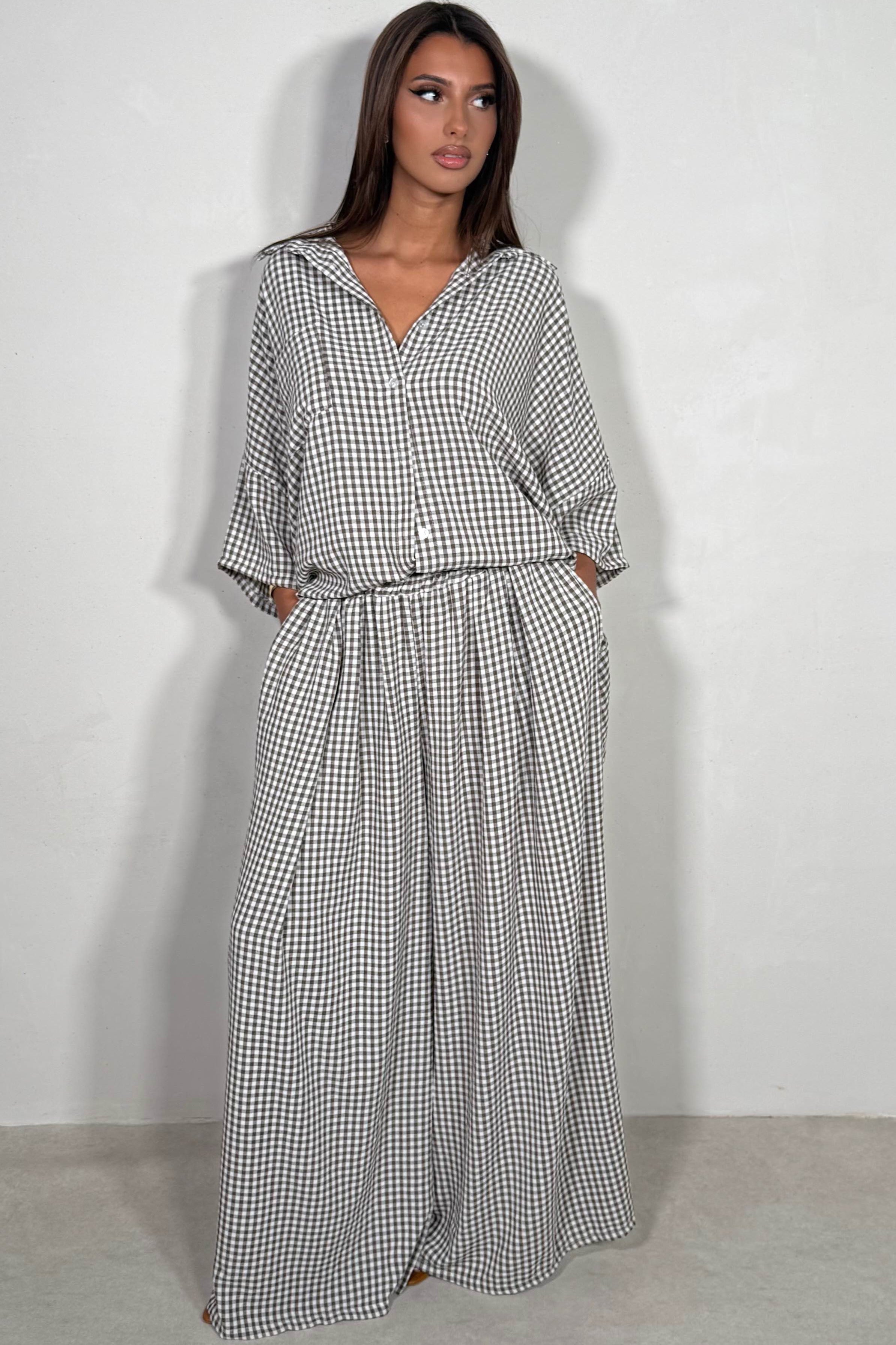 Ensemble Chemise & Pantalon Large Vichy Femme