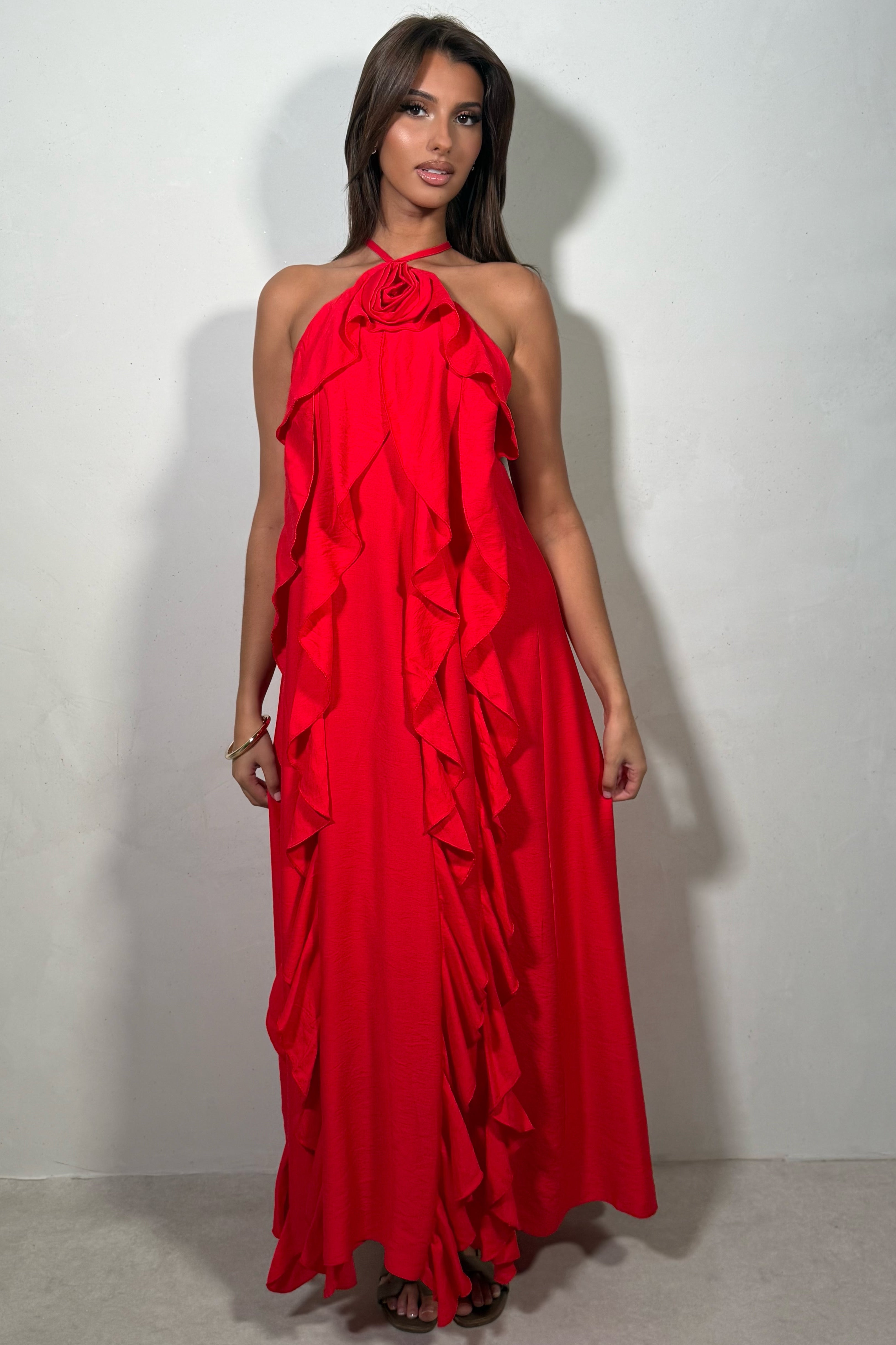 Robe Longue Femme à Volants et Imprimé Floral
