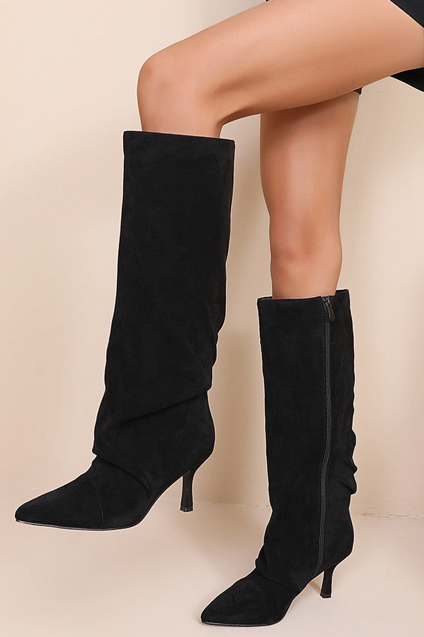Bottes Hautes Suédine Plissée - Élégance & Confort