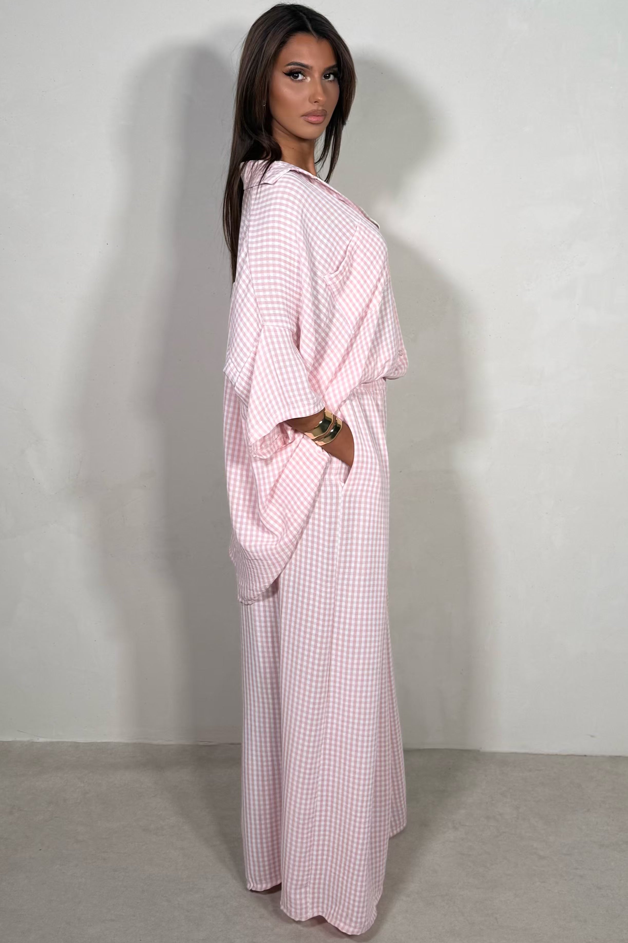 Ensemble Chemise & Pantalon Large Vichy Femme