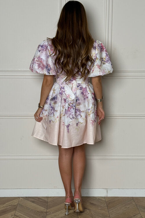 Robe Manches Boules Imprimée + Ceinture Femme