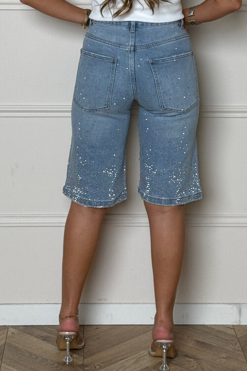 Short denim strass femme bermuda jean style moderne glamour