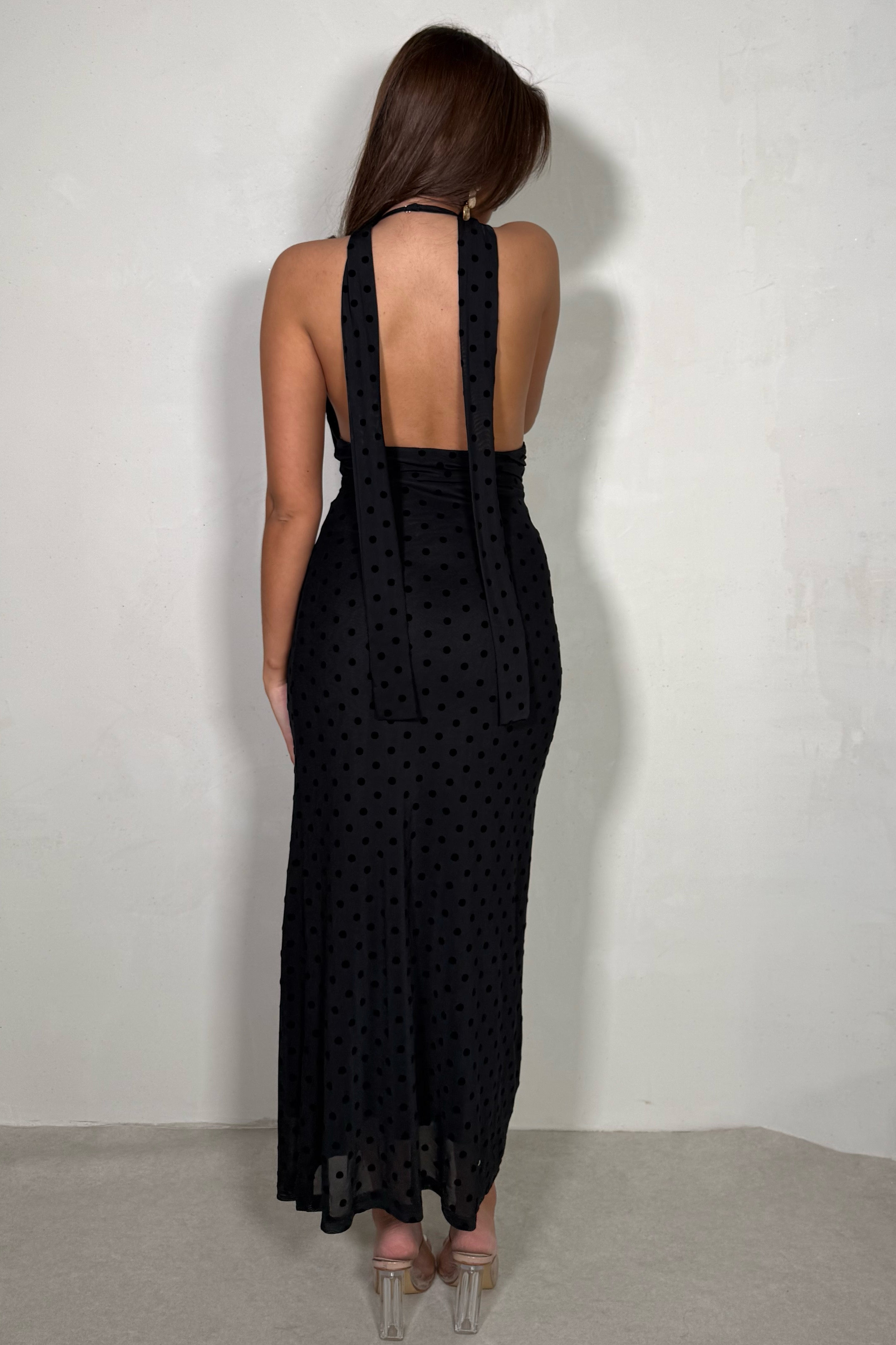Robe à pois drapée avec châle femme