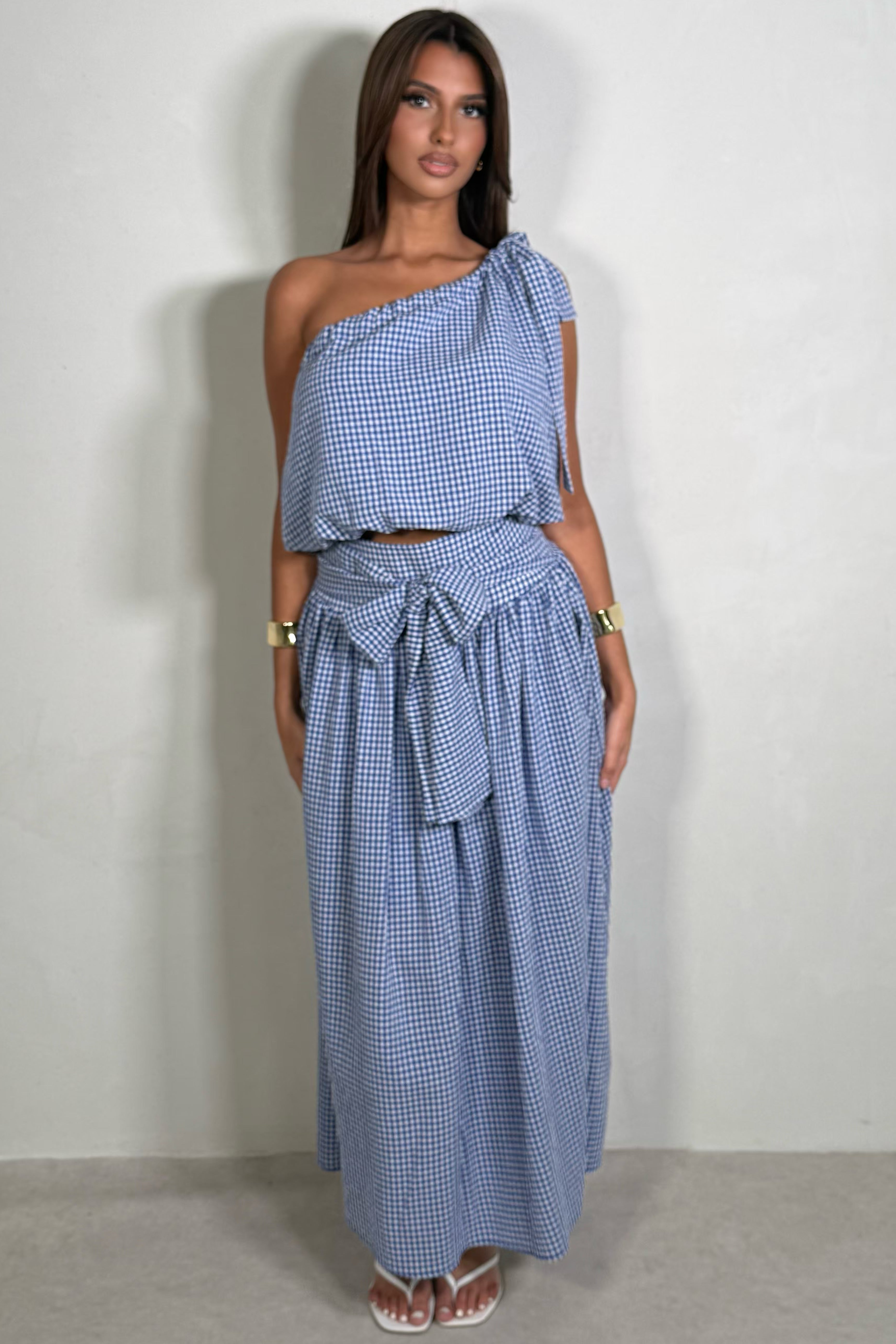 Ensemble jupe et top asymétrique bleu en coton