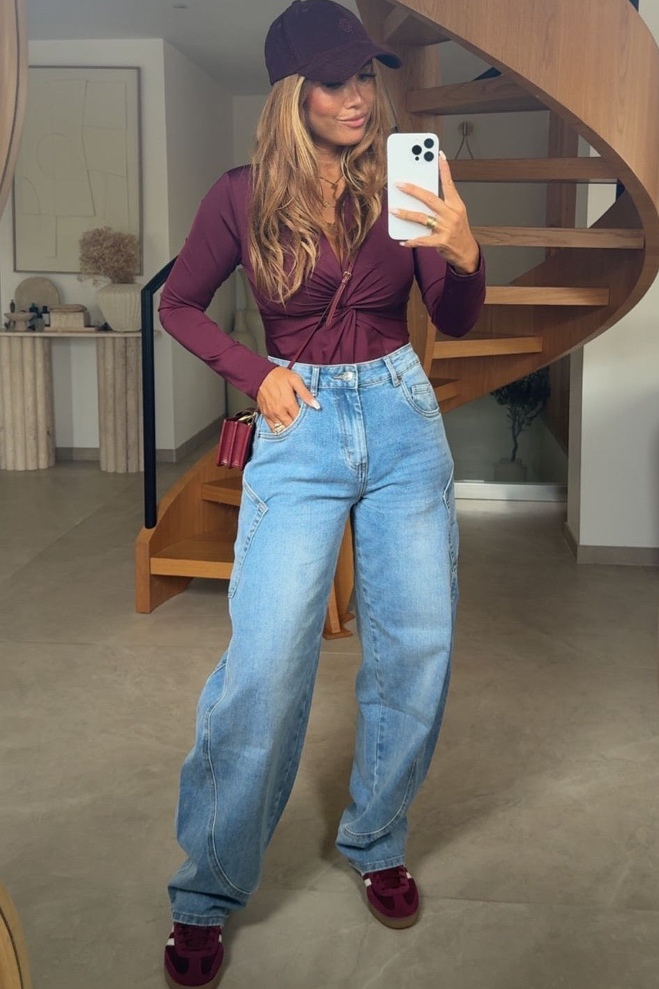 Jean ballon femme taille haute avec poches asymétriques - vue de face