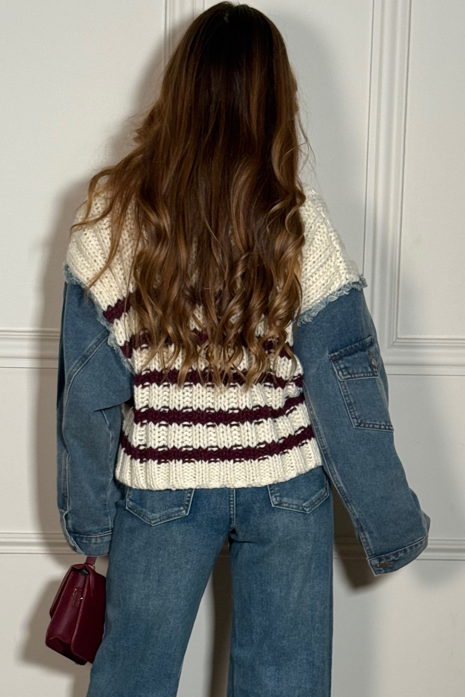 Vue arrière du pull rayé bimatière - tombé parfait et silhouette flatteuse