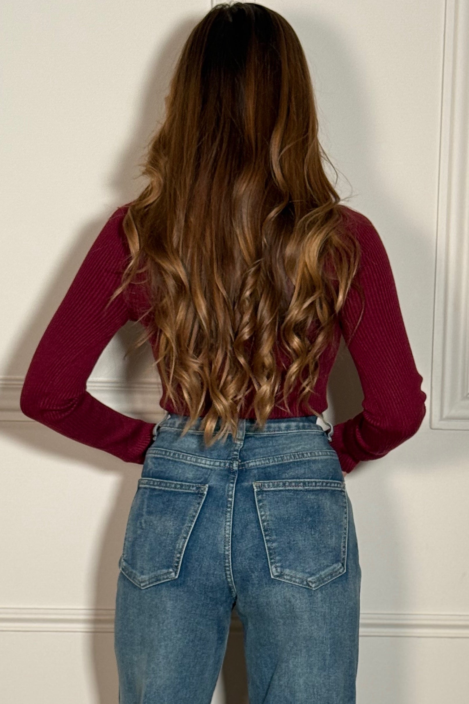 Coupe ajustée du body côtelé col V - vue de profil