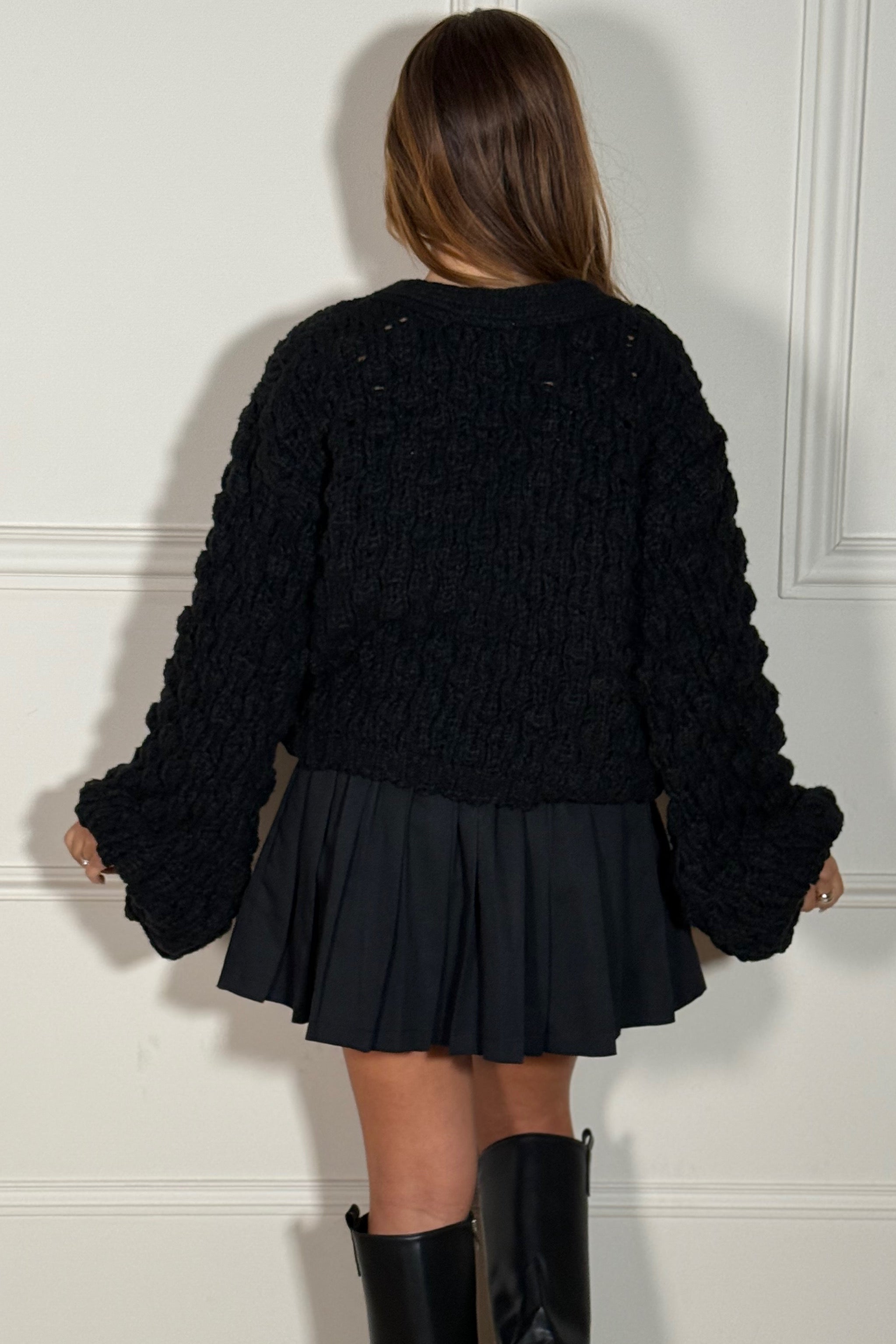 Gilet Nid d'Abeille Manches Ballon - Style Vintage Élégant pour Femme