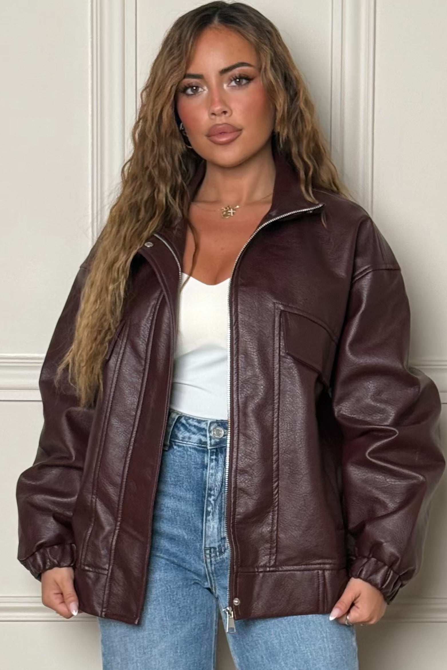 Blouson Simili Cuir Col Montant Femme - Style Rock Chic