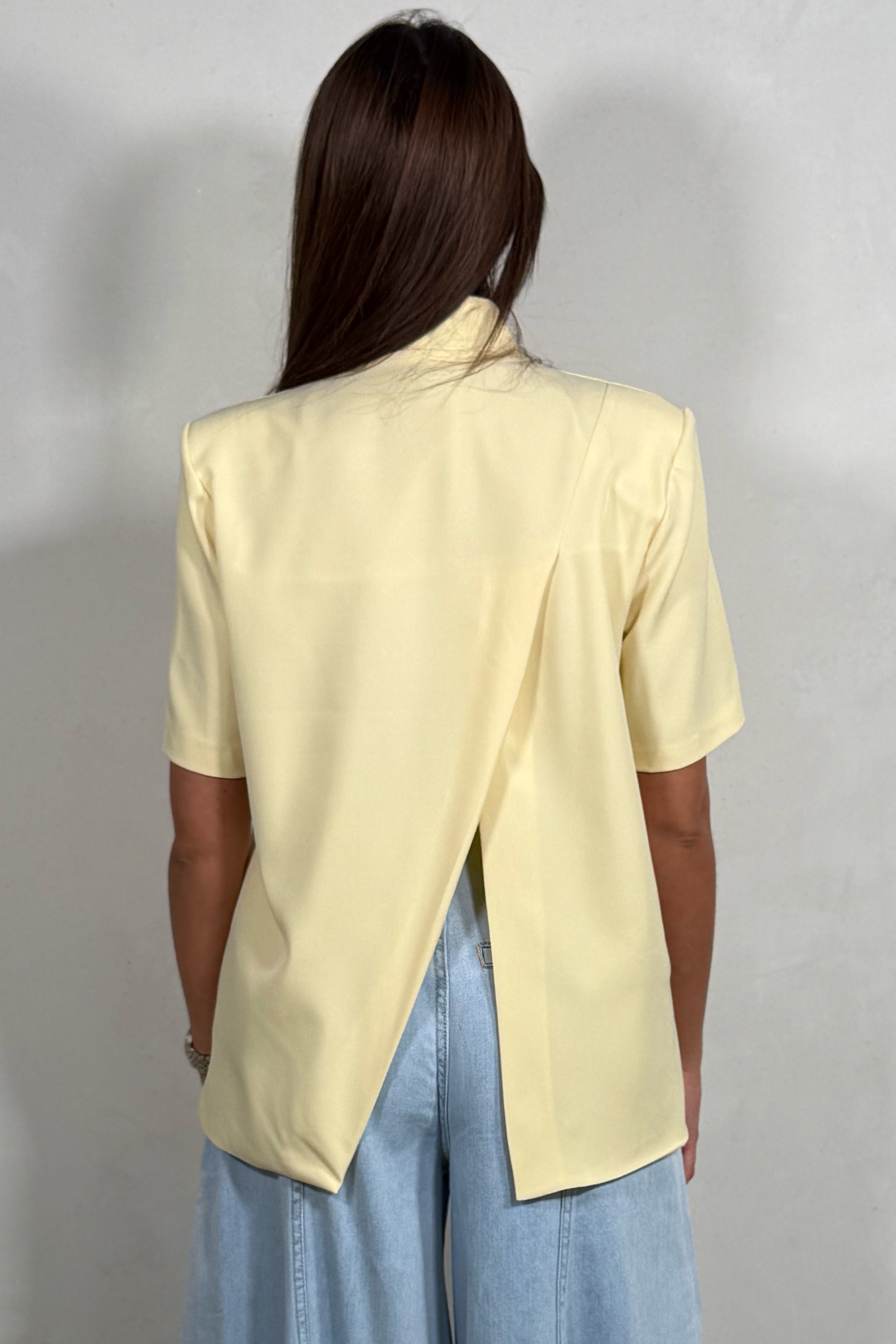 Veste Blazer Femme à Manche courte, Dos Croisé et Fendu