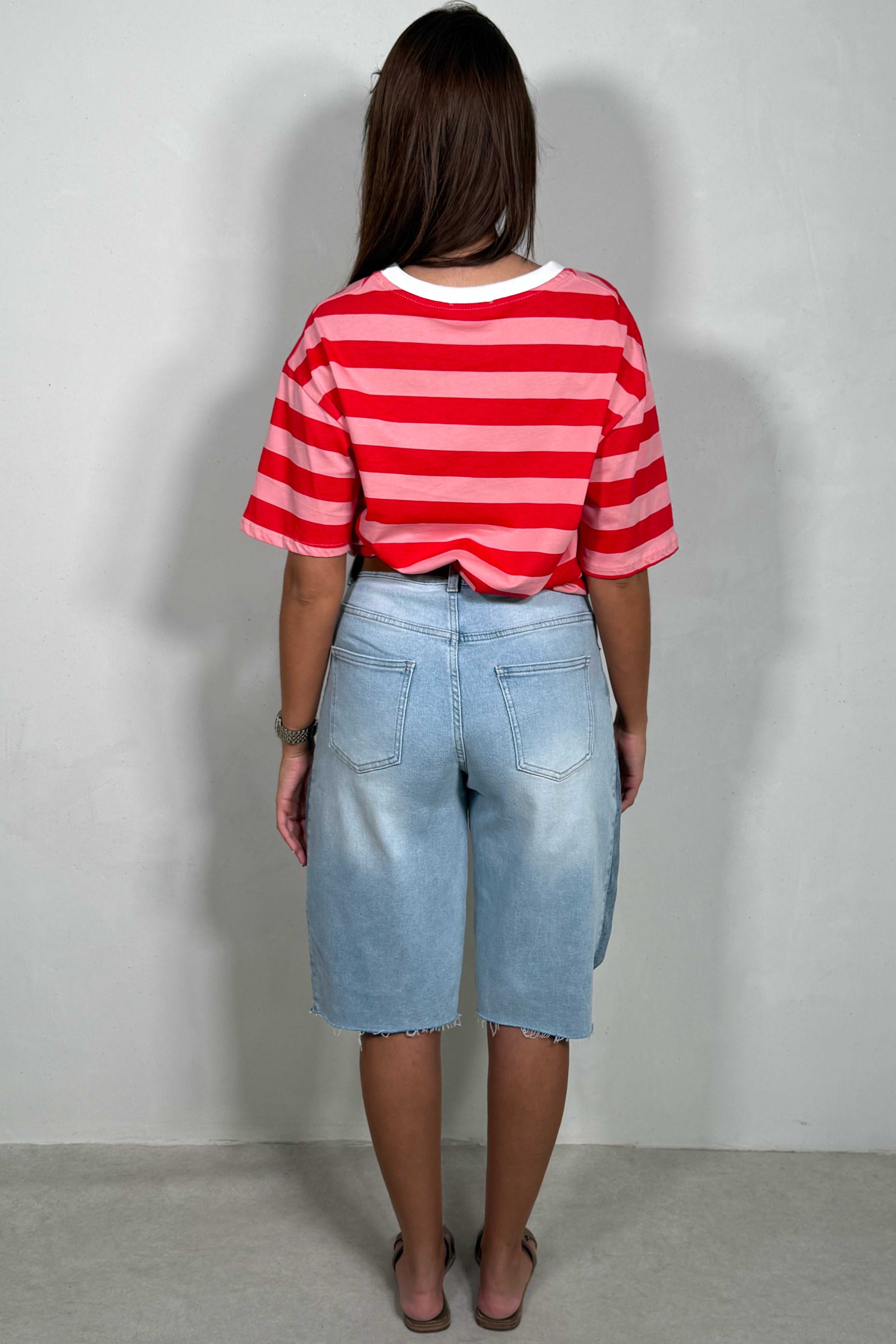 Bermuda en Jean femme Bicolore avec Ceinture
