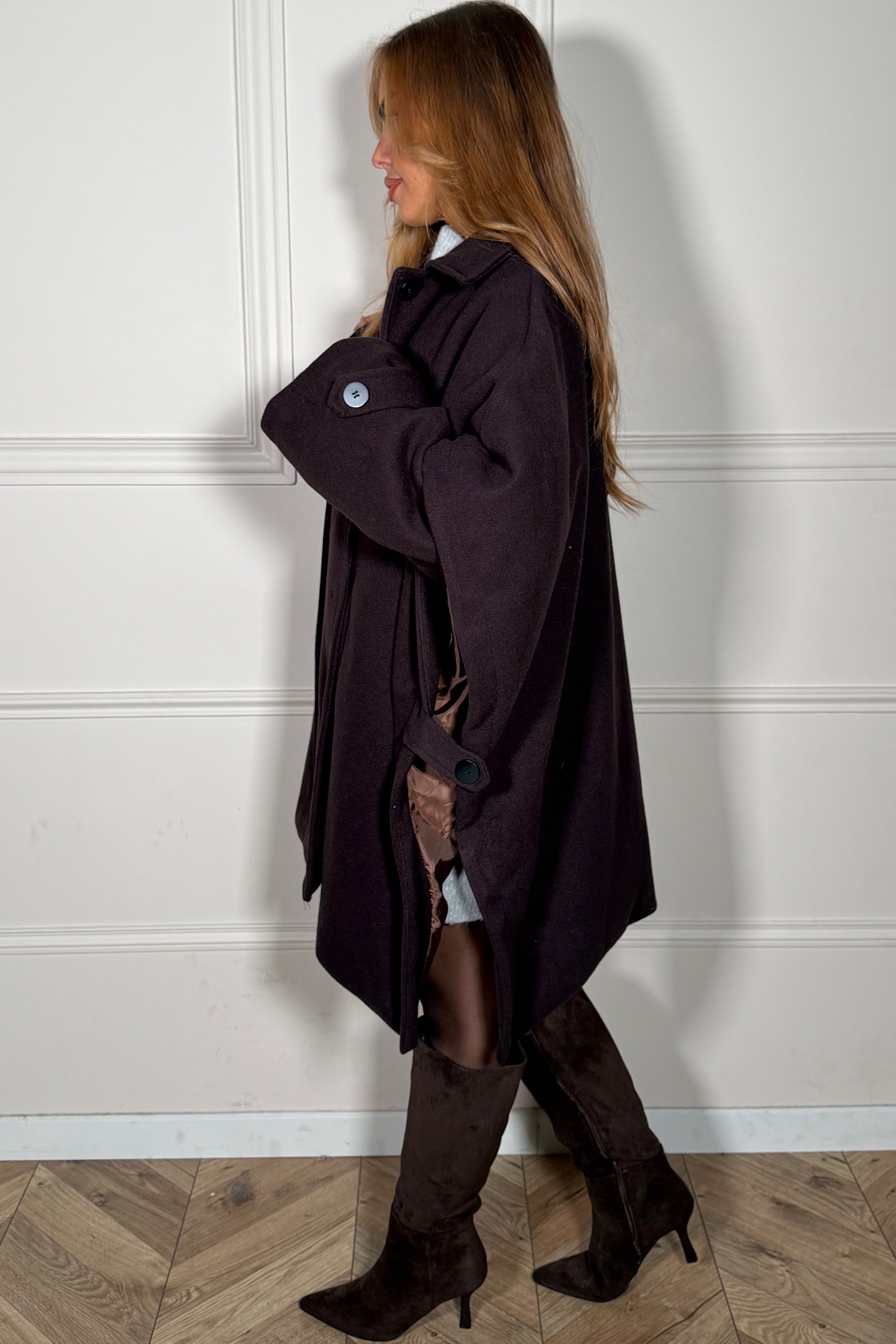 Manteau Cape Élégant Boutonné - Style Sophistiqué Femme