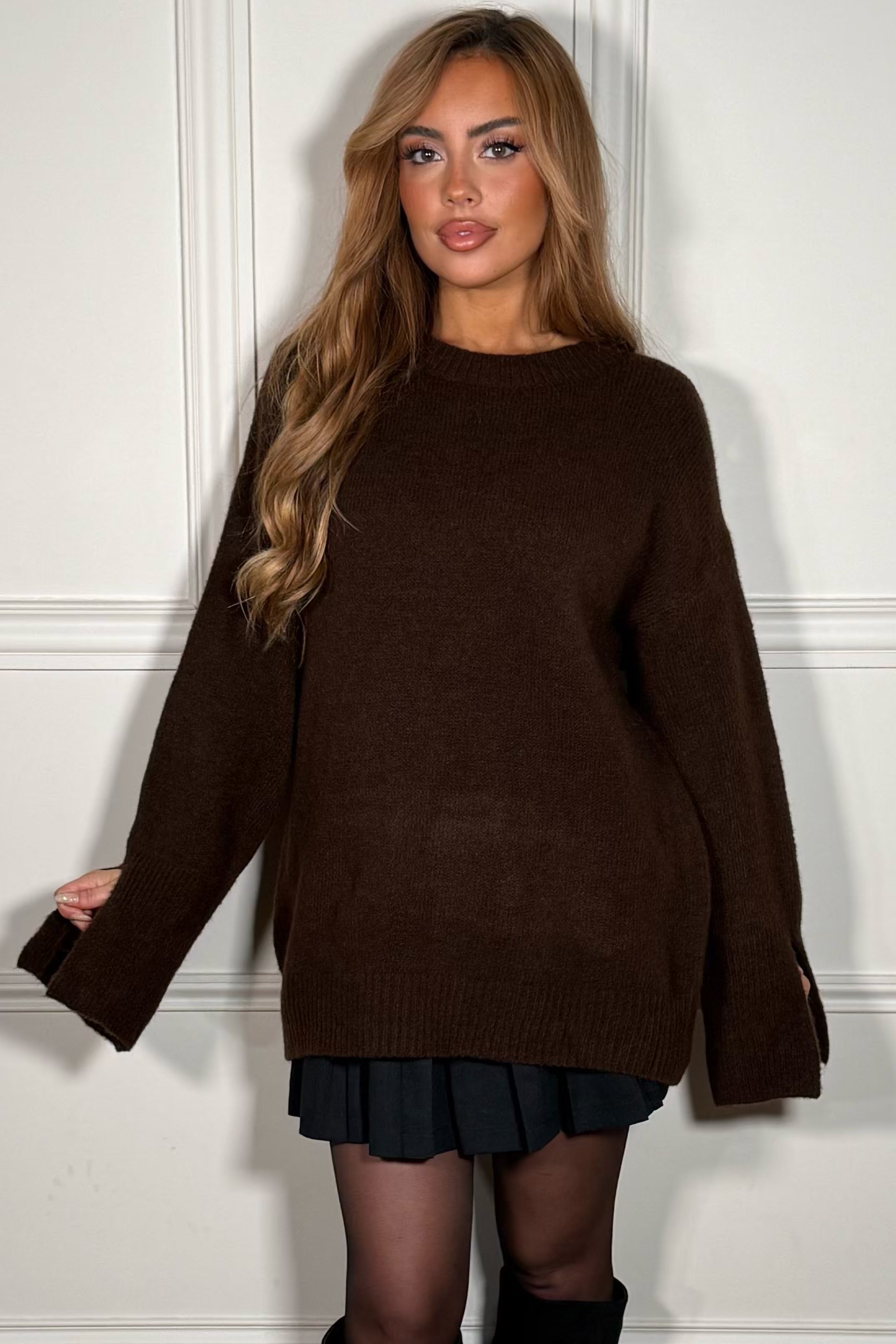 Pull col rond manches fendues femme - vue de face confortable