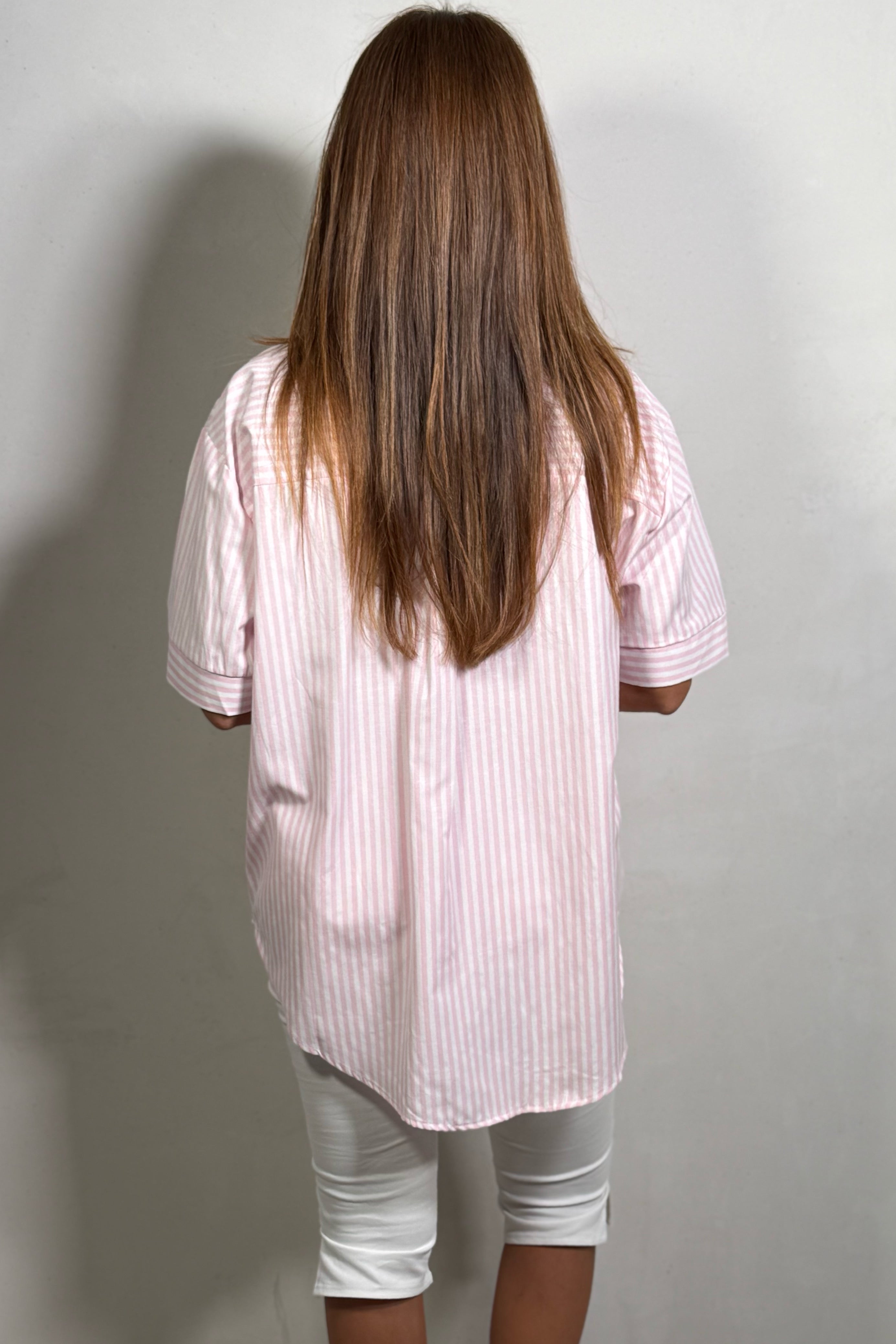 Chemise Rayée Oversize Manches Courtes – Beverly Hills Femme