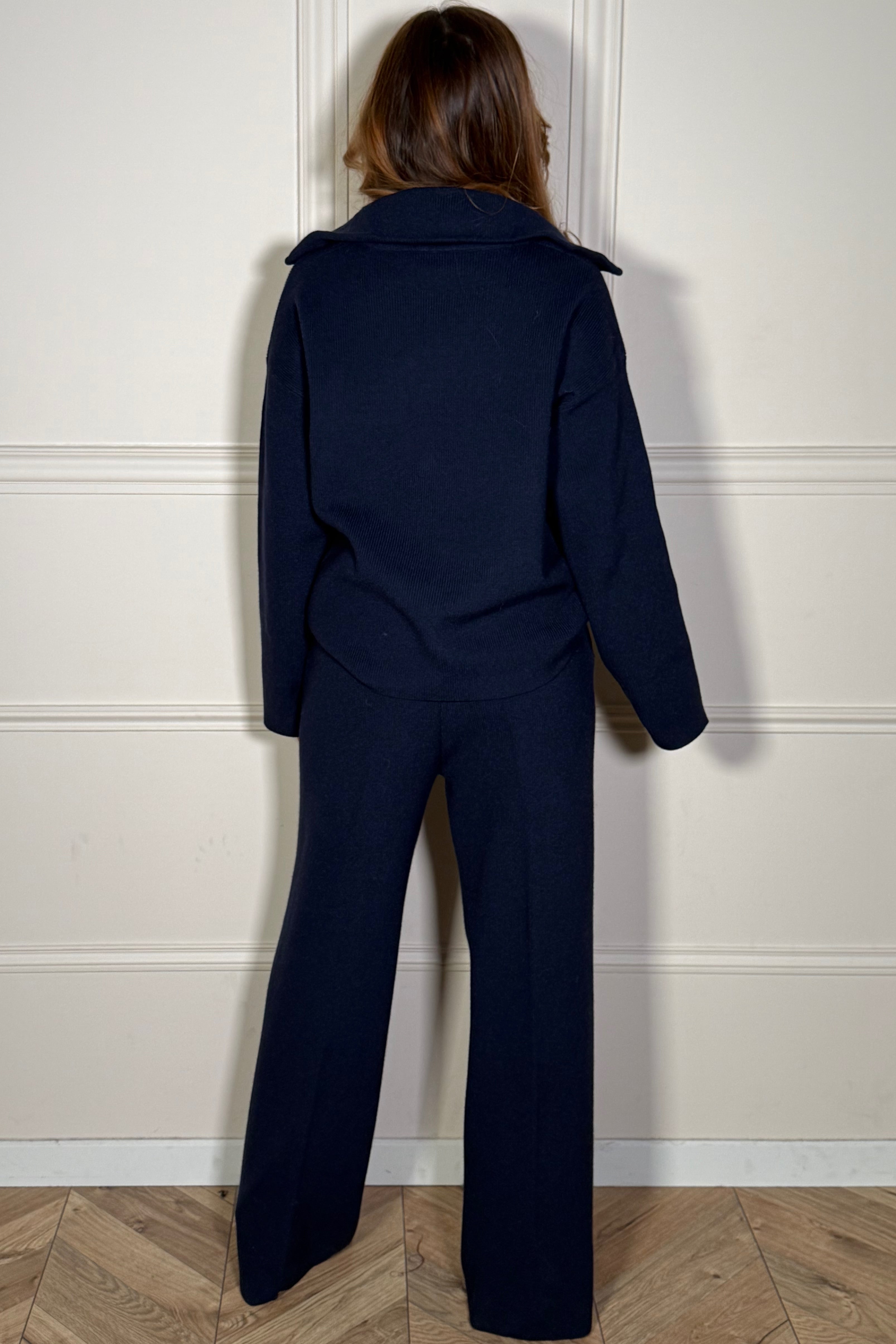 Ensemble Maille Confort Pull Zippé + Pantalon - Style Décontracté Femme