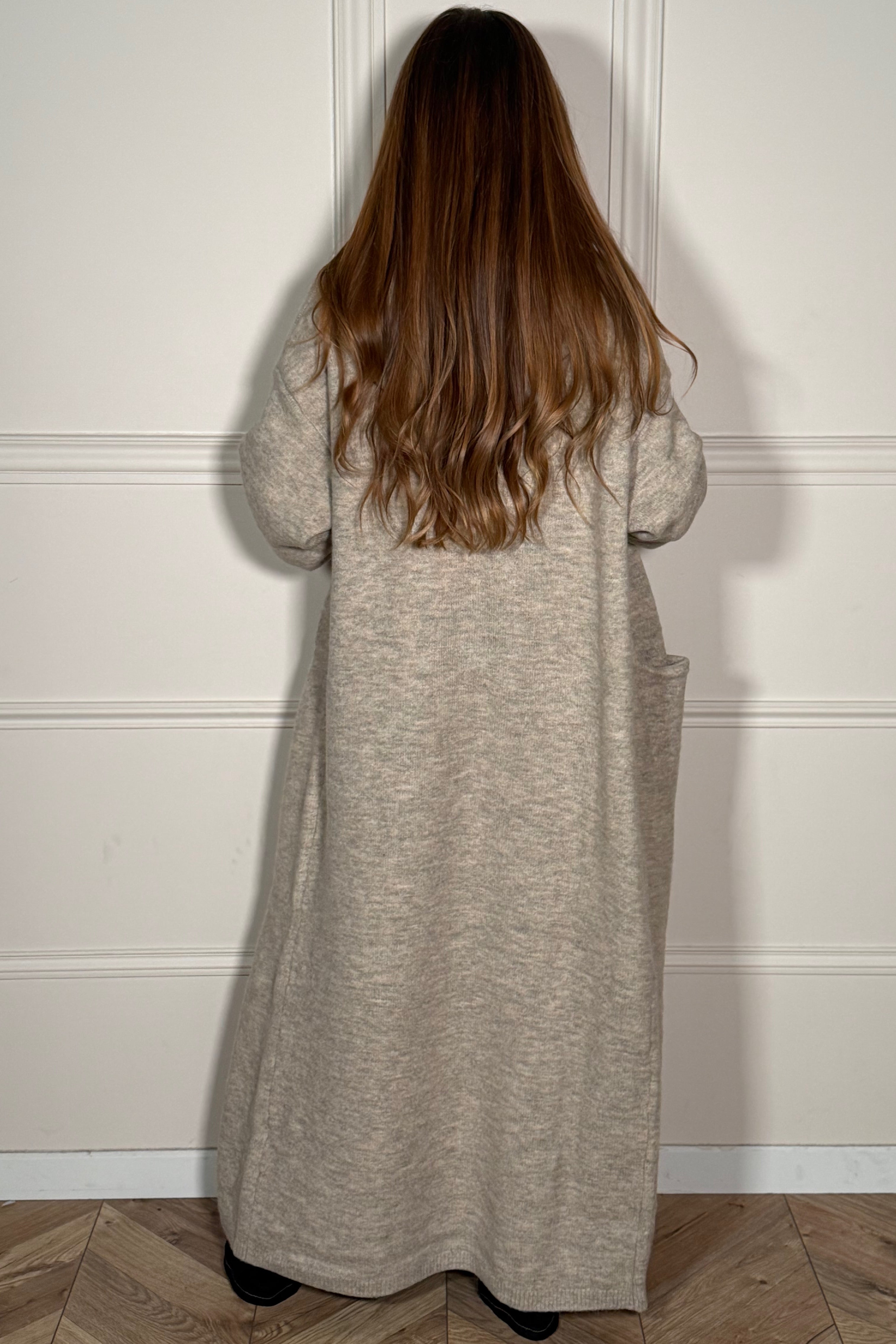 Gilet Long Maxi à Revers et Poches Femme - Élégance Moderne