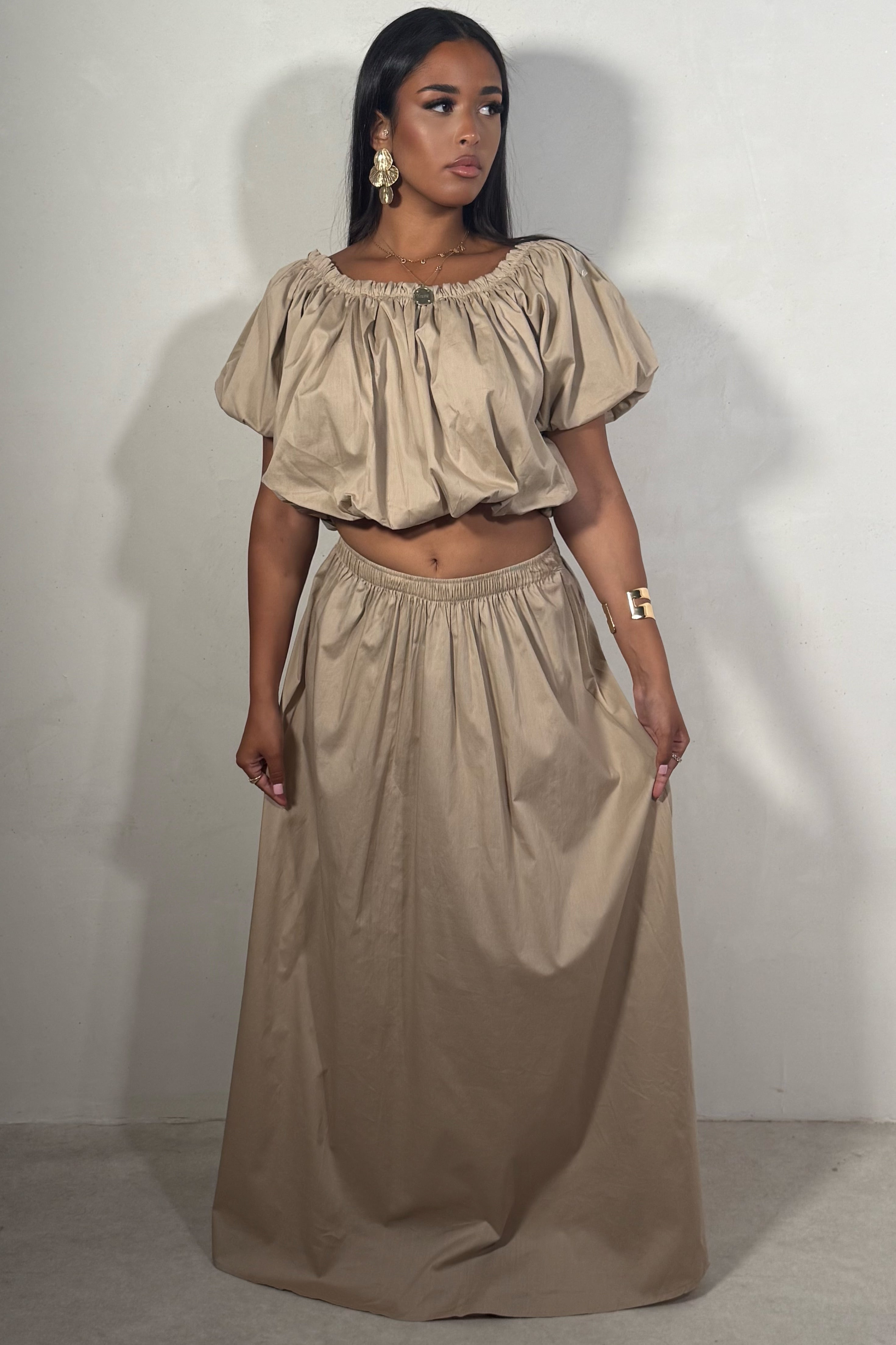 Ensemble Femme Top à Volants et Jupe Fluide - Coton Stretch