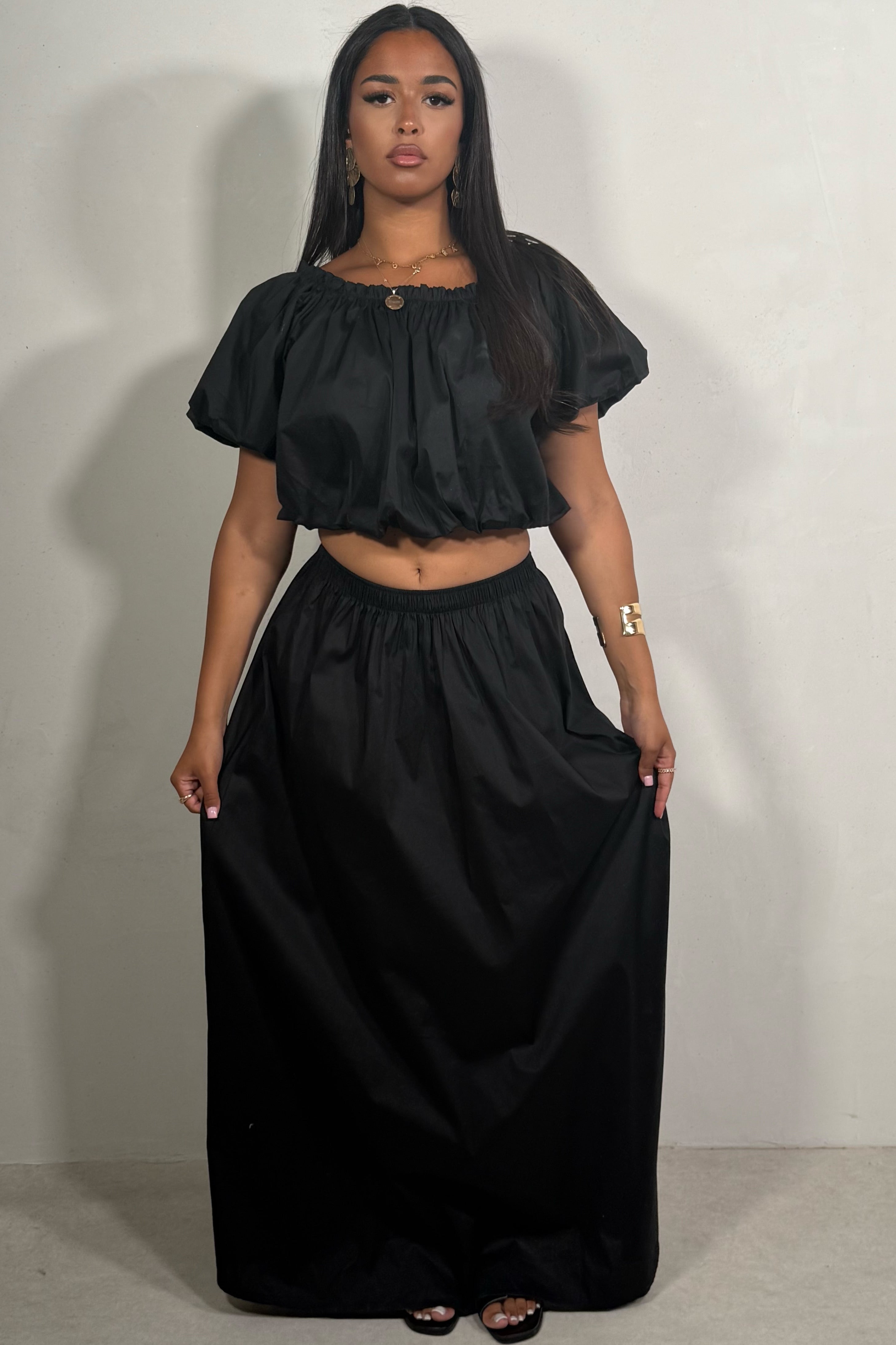 Ensemble Femme Top à Volants et Jupe Fluide - Coton Stretch