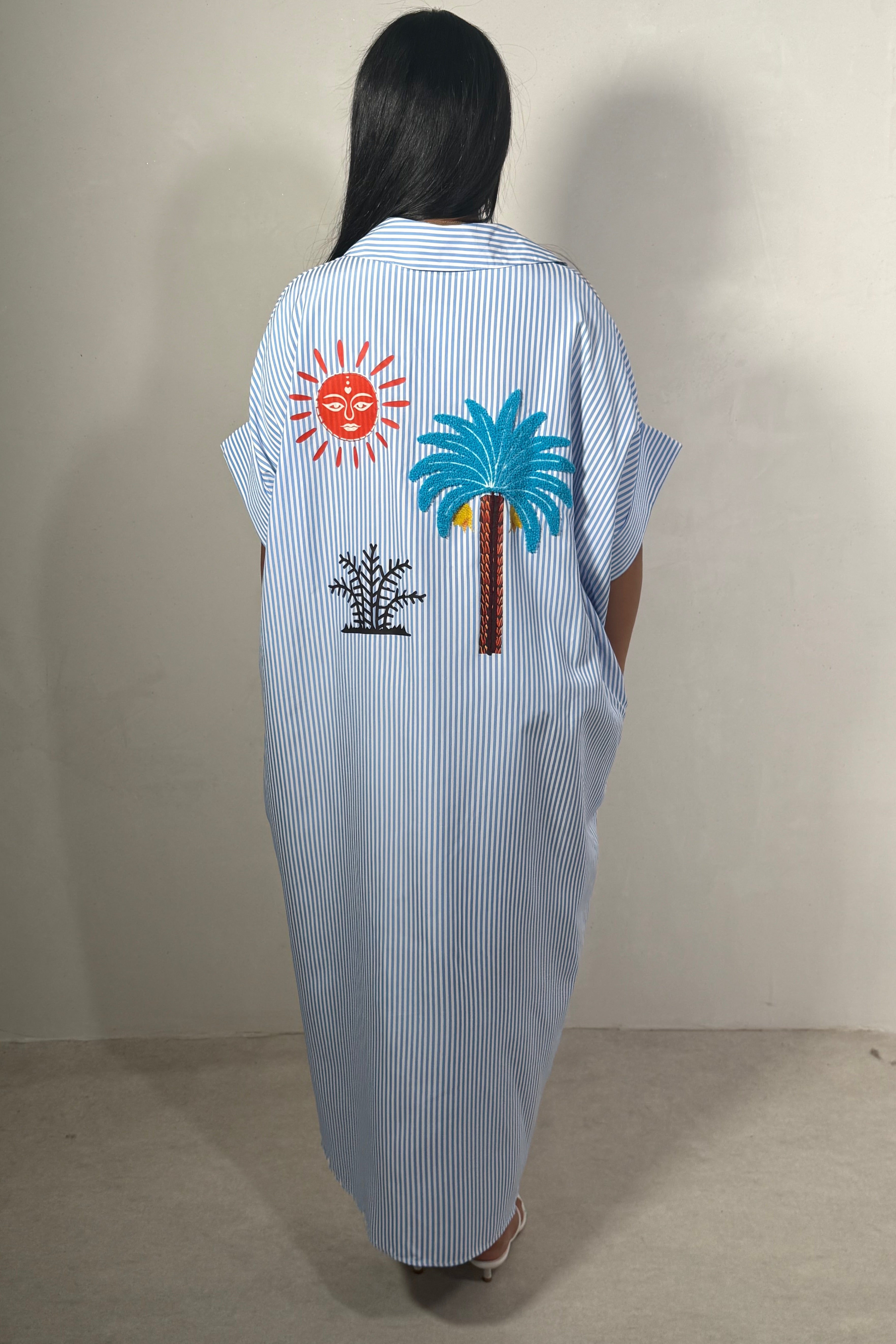 Robe Chemise Femme Rayures & Broderies — Coton Léger