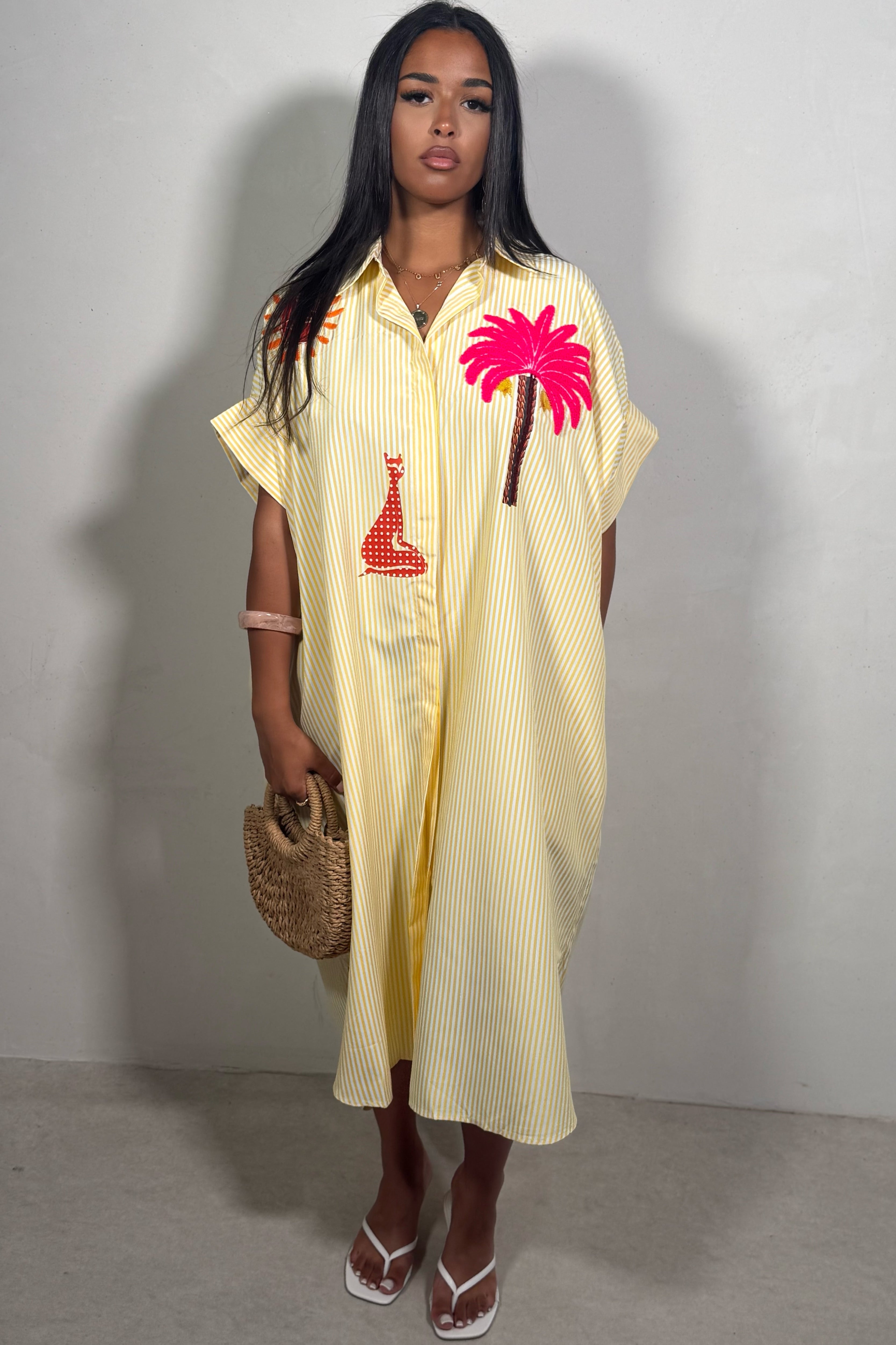 Robe Chemise Femme Rayures & Broderies — Coton Léger