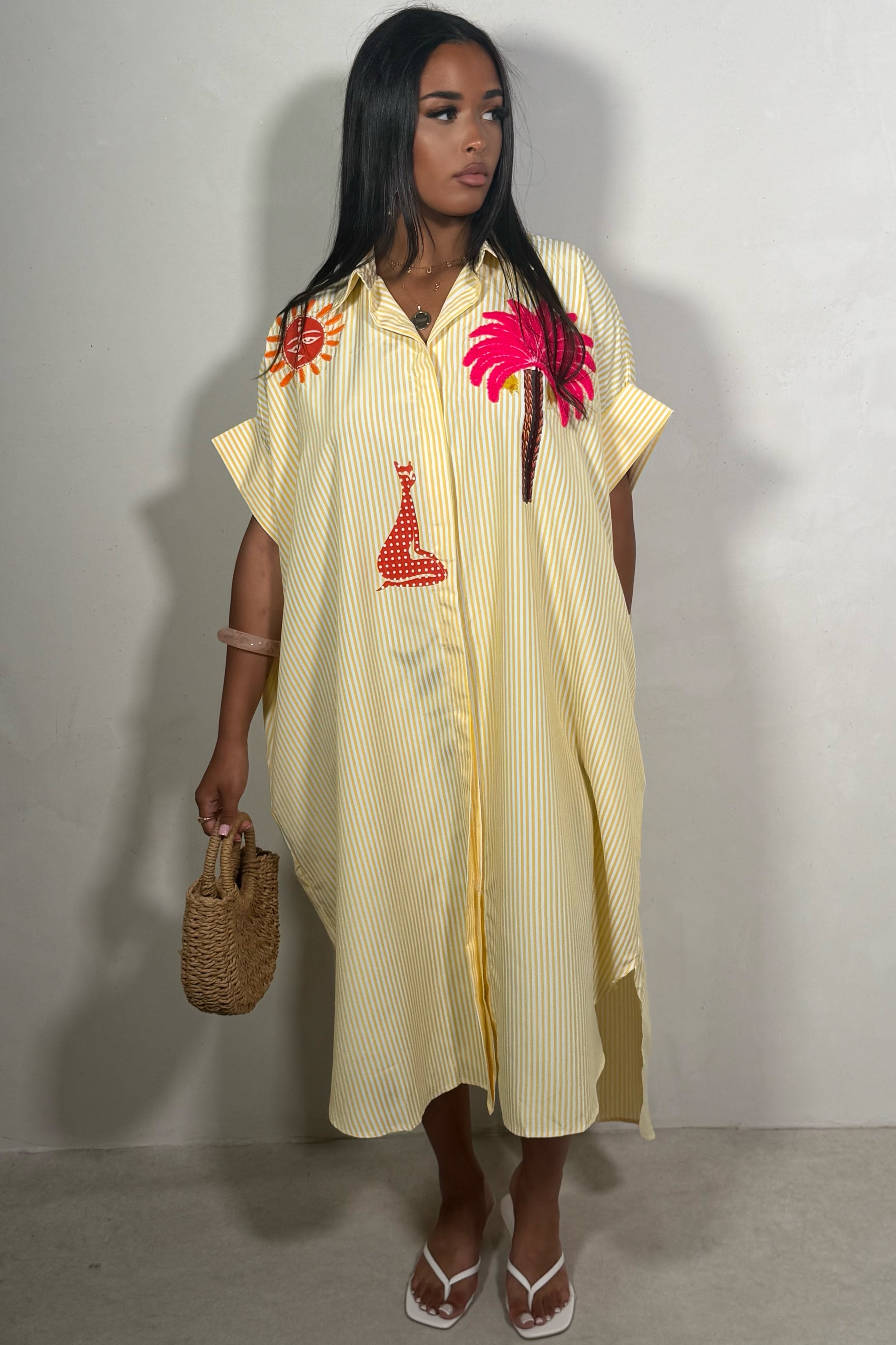 Robe Chemise Femme Rayures & Broderies — Coton Léger