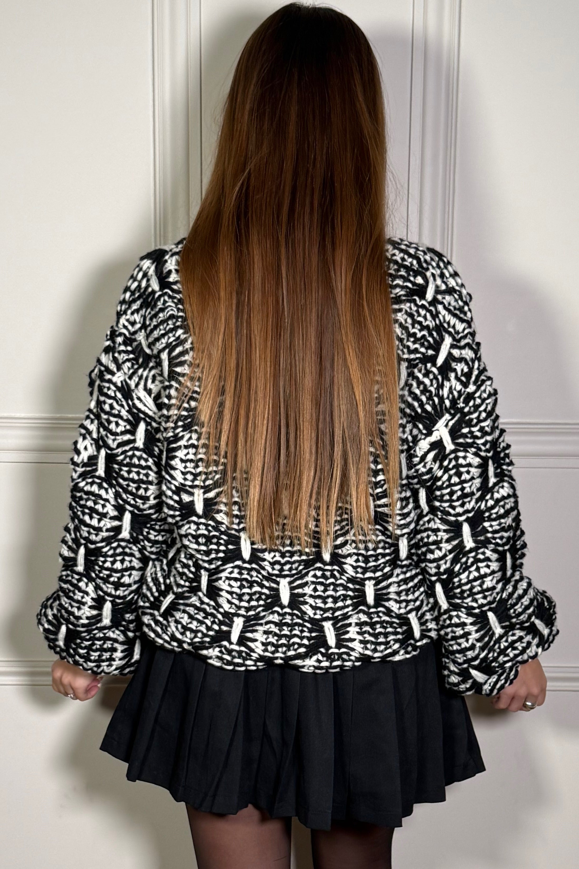 Pull Maille Ajourée Contrastée Femme - Tricot Léger Tendance