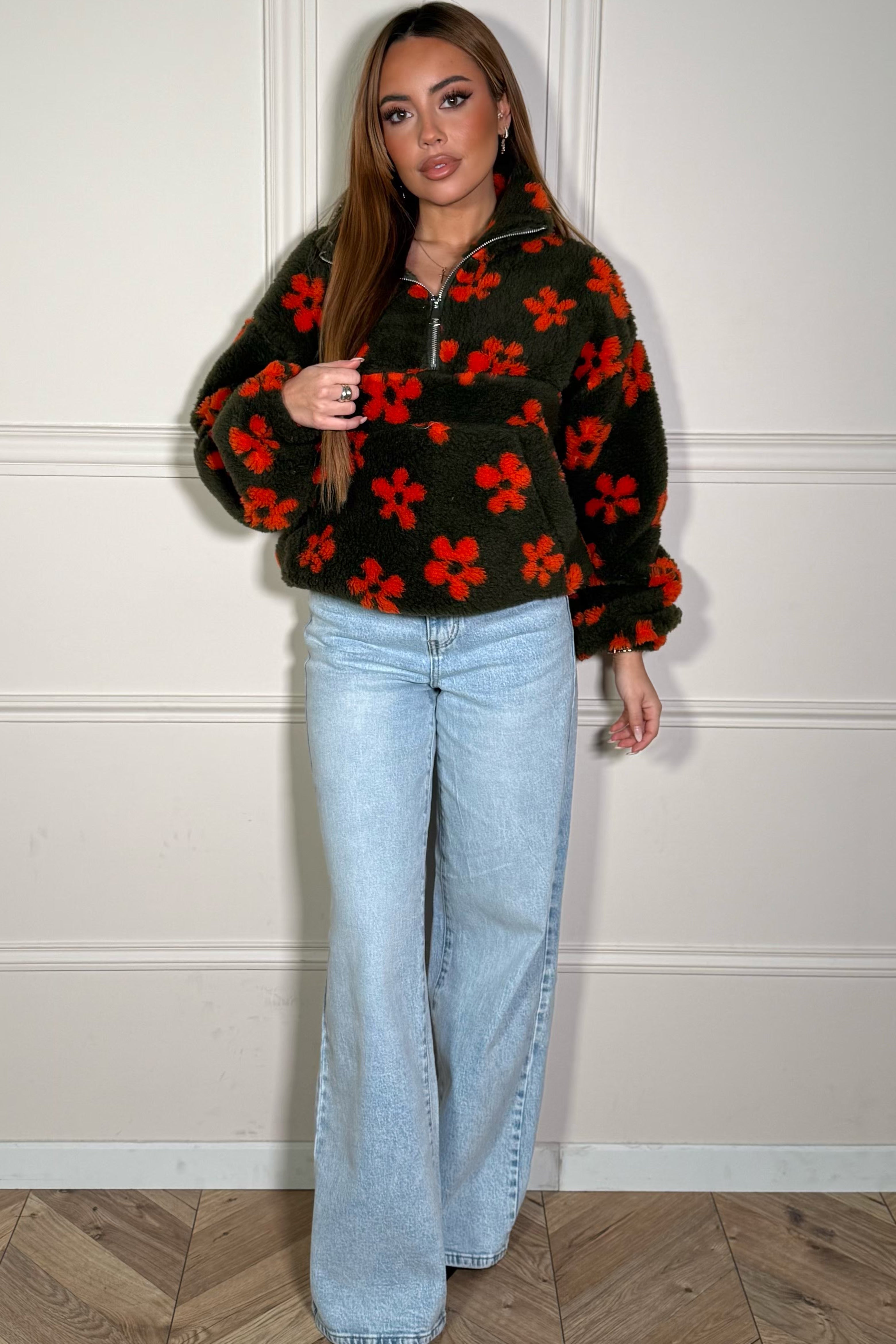 Sweat Polaire Fleurs Femme - Pull Doux Confortable Motif Floral