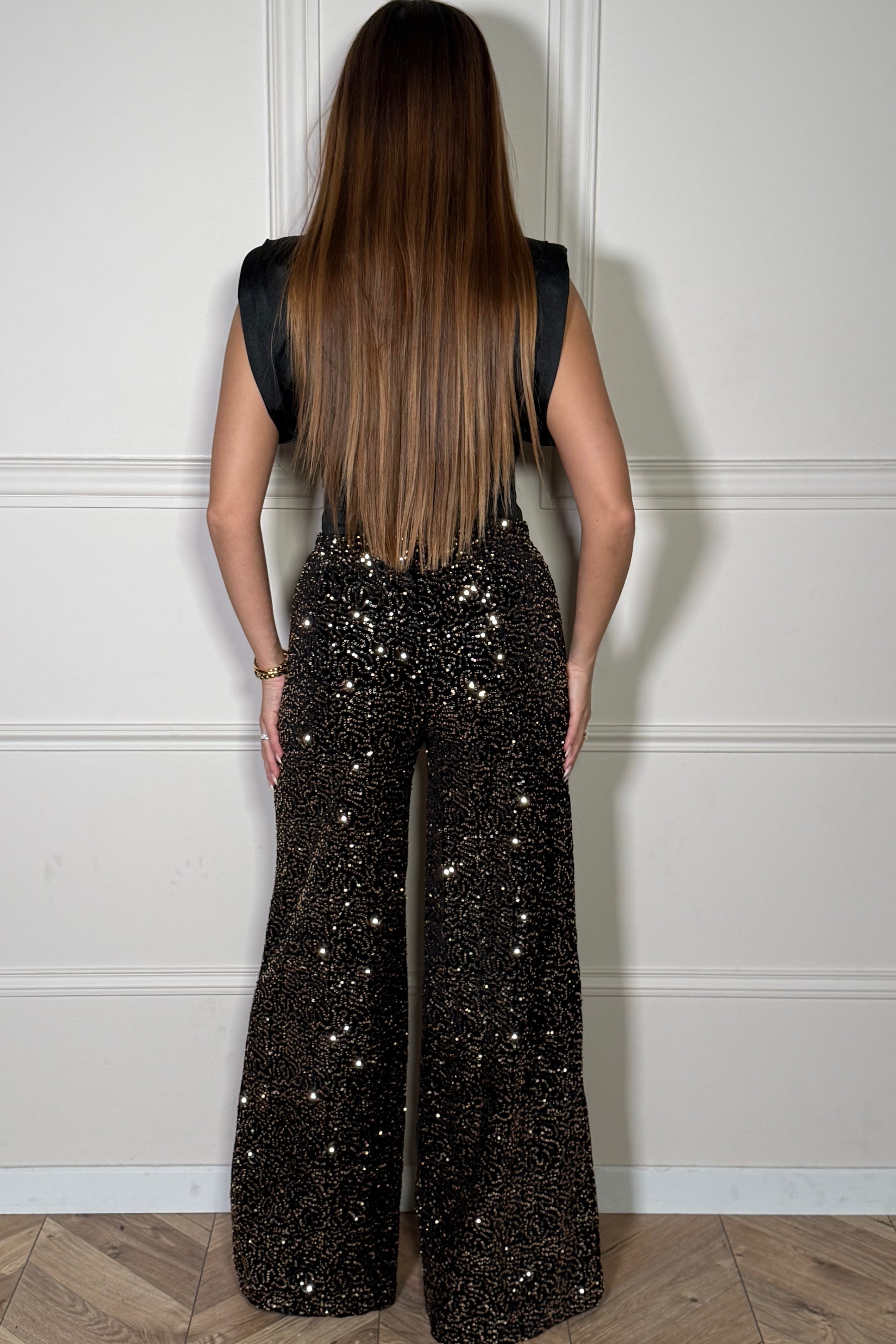 Pantalon Velours à Sequins Élégant - Tenue de Fête Femme