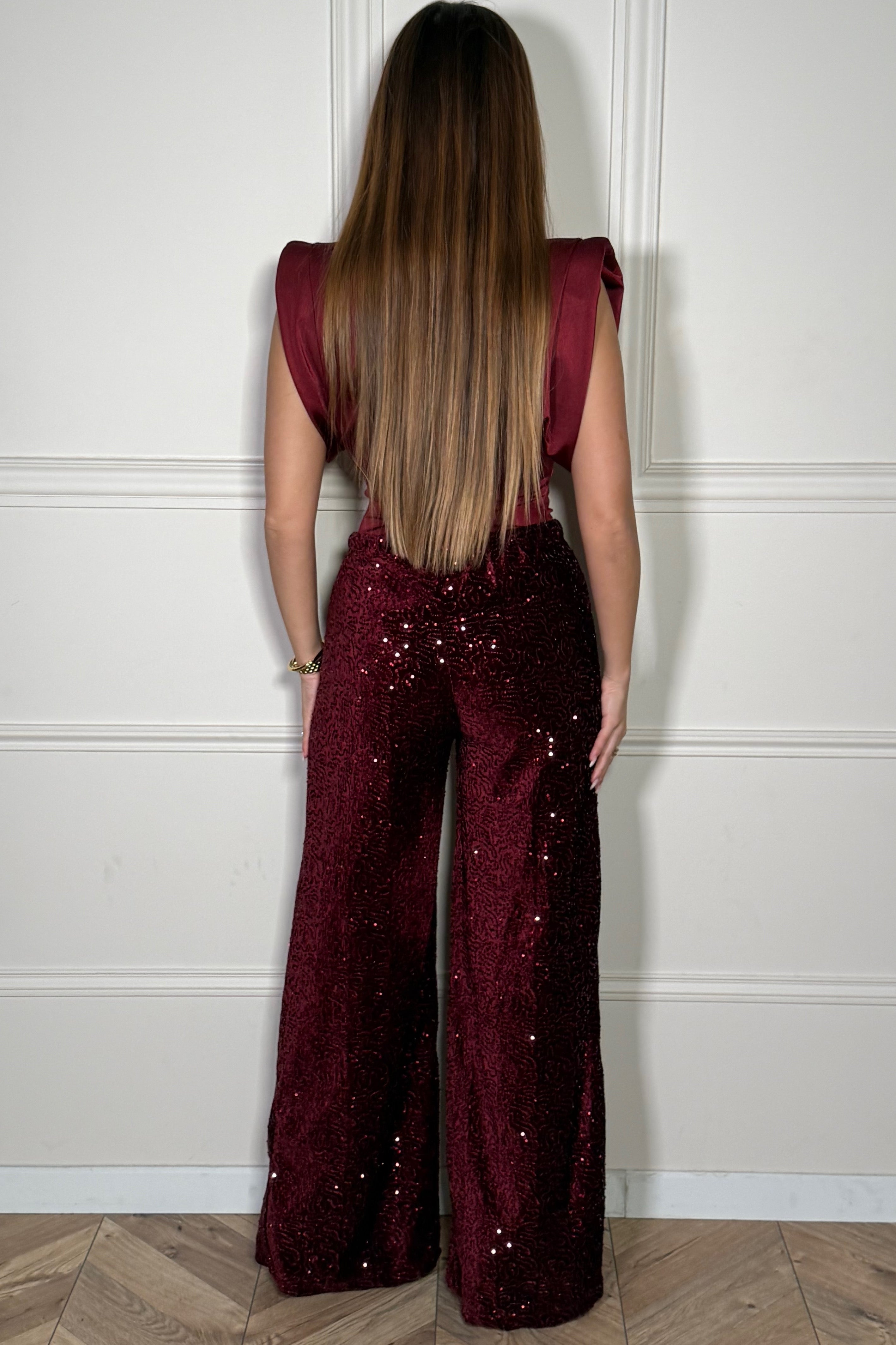 Pantalon Velours à Sequins Élégant - Tenue de Fête Femme