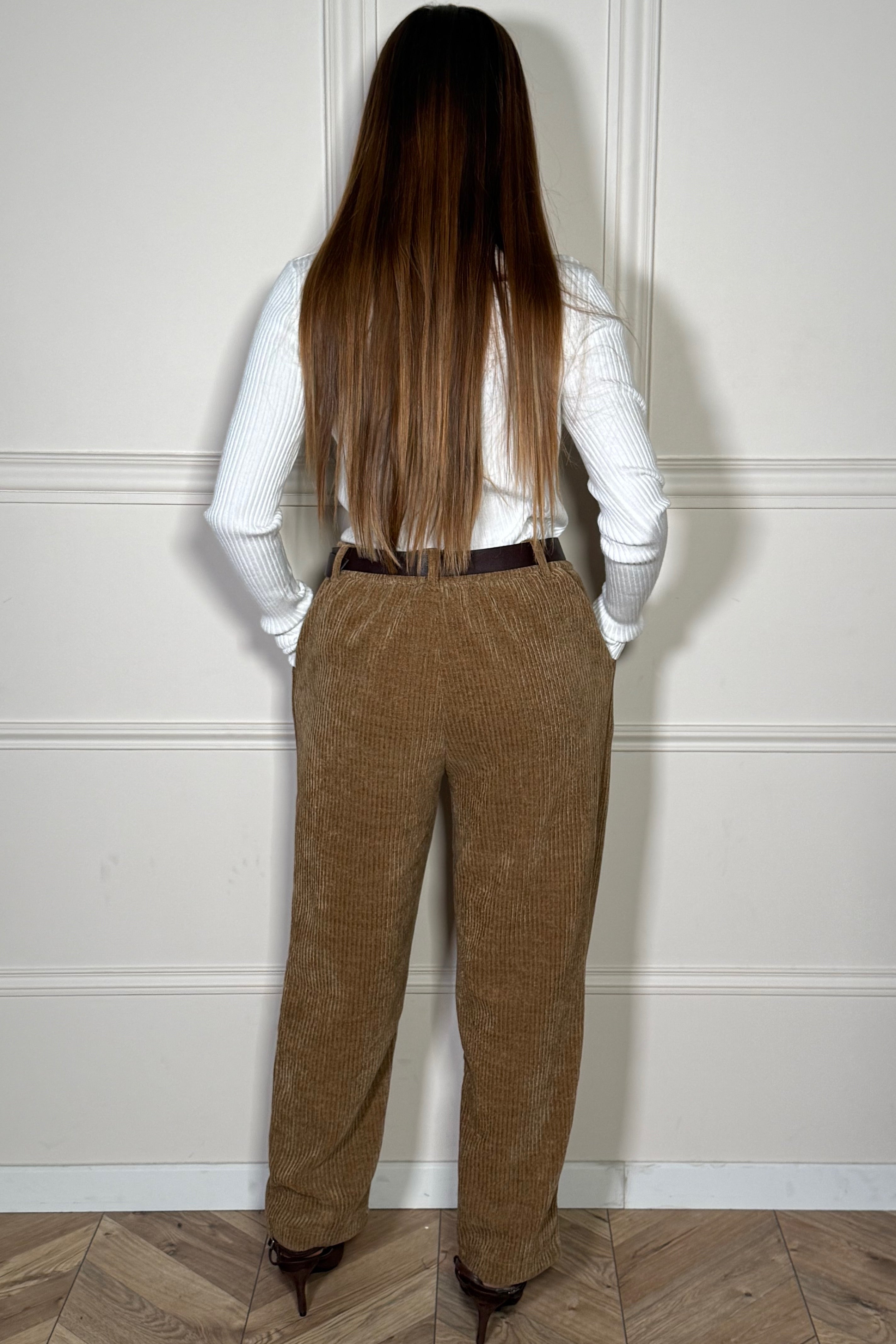 Pantalon Velours Côtelé avec Ceinture Femme - Chic Texturé