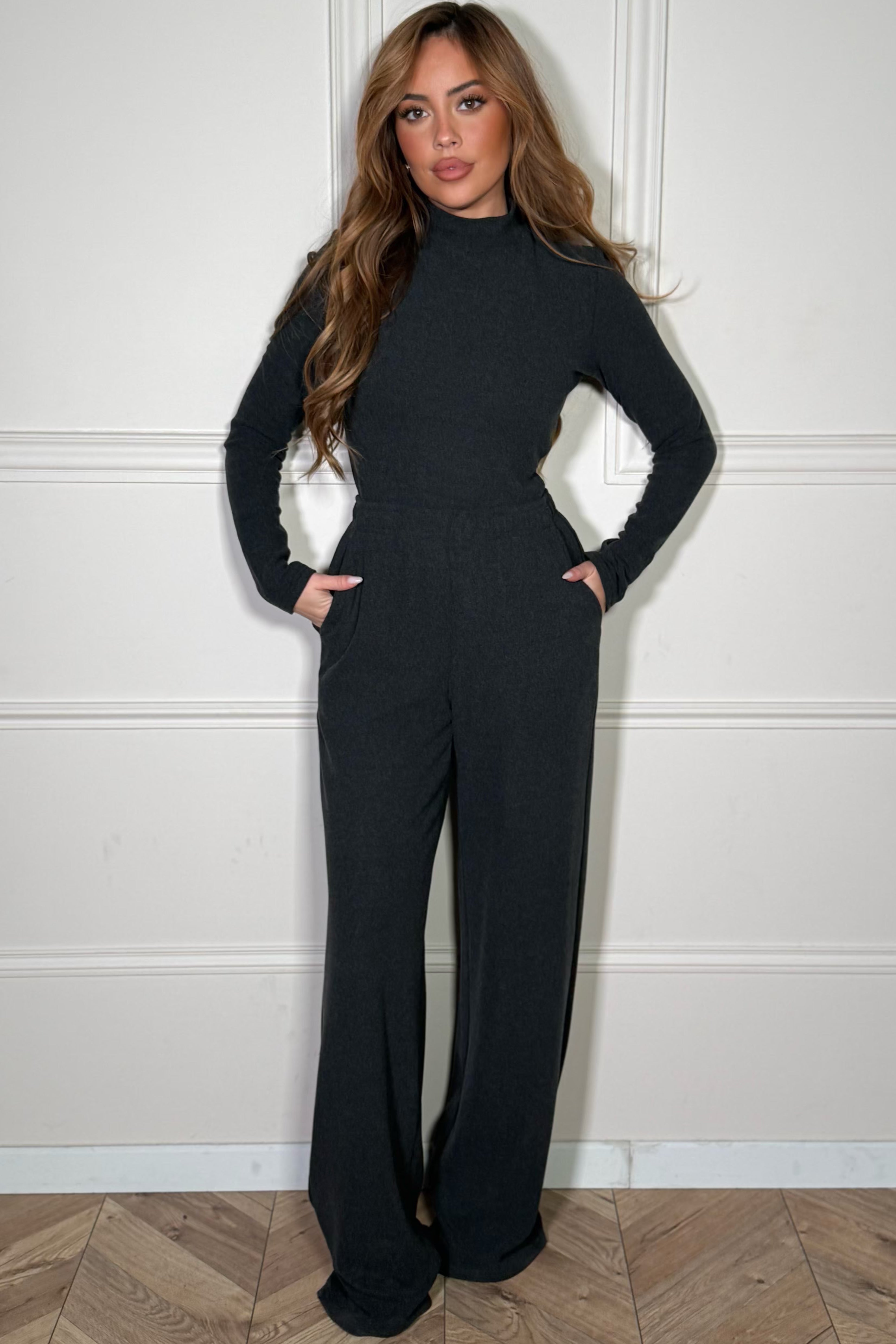 Ensemble polaire pull et pantalon femme gris, vue de face