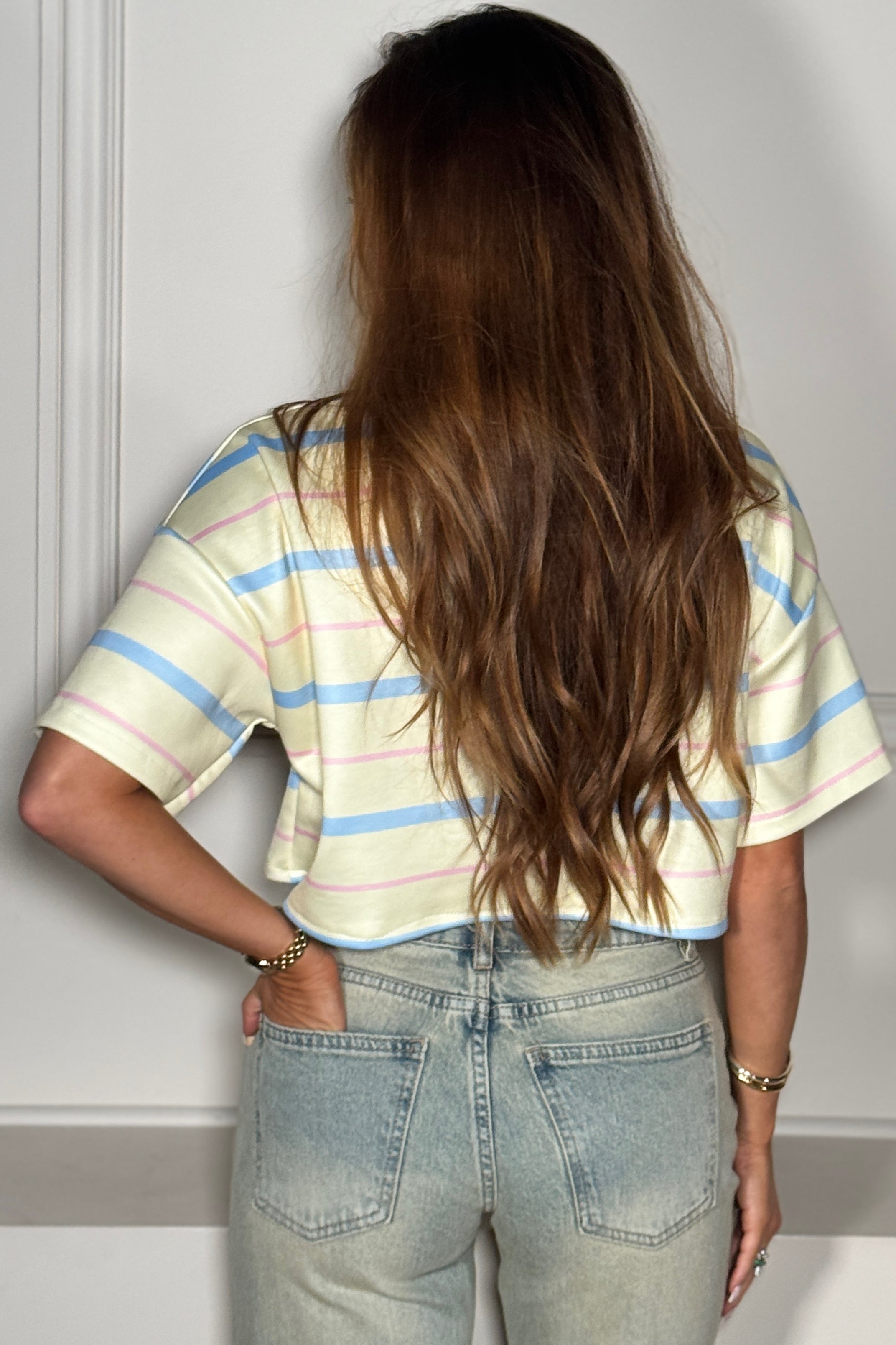 Crop Top Rayé Col Polo Femme - Style Preppy Chic