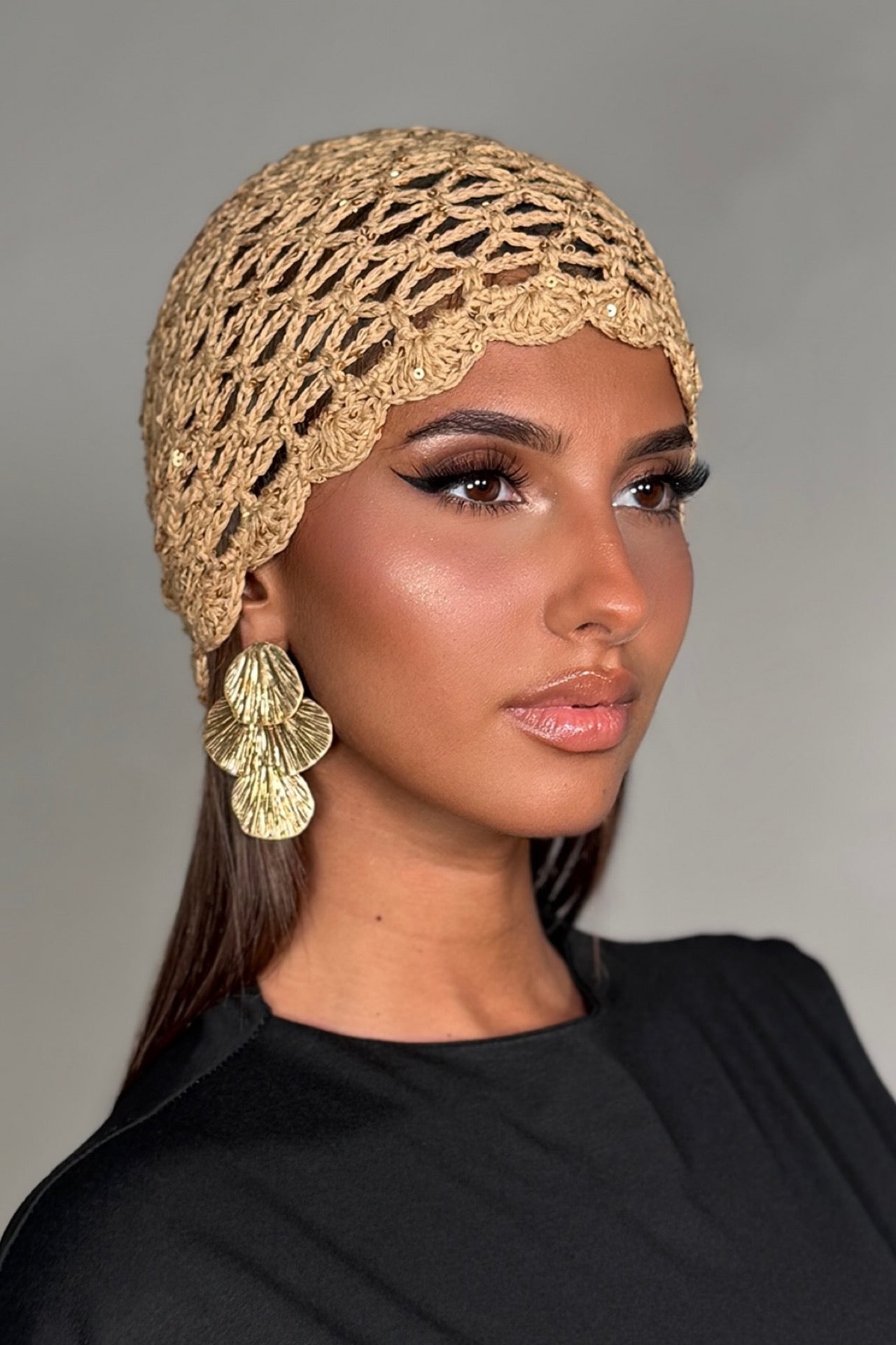 Bonnet à Crochet Femme Taupe Marron