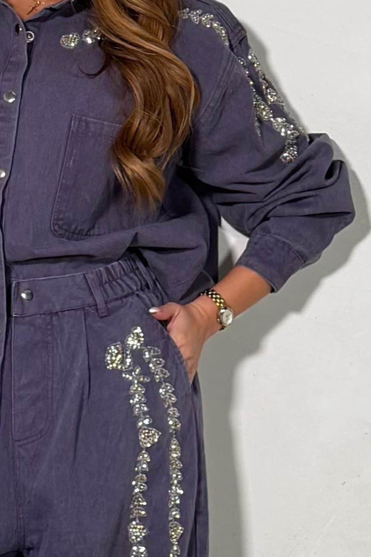 Ensemble Denim Strass Veste + Jean Femme – Rock & Glamour