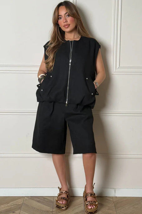 Ensemble Femme Veste sans Manches + Bermuda - Tenue Coordonnée
