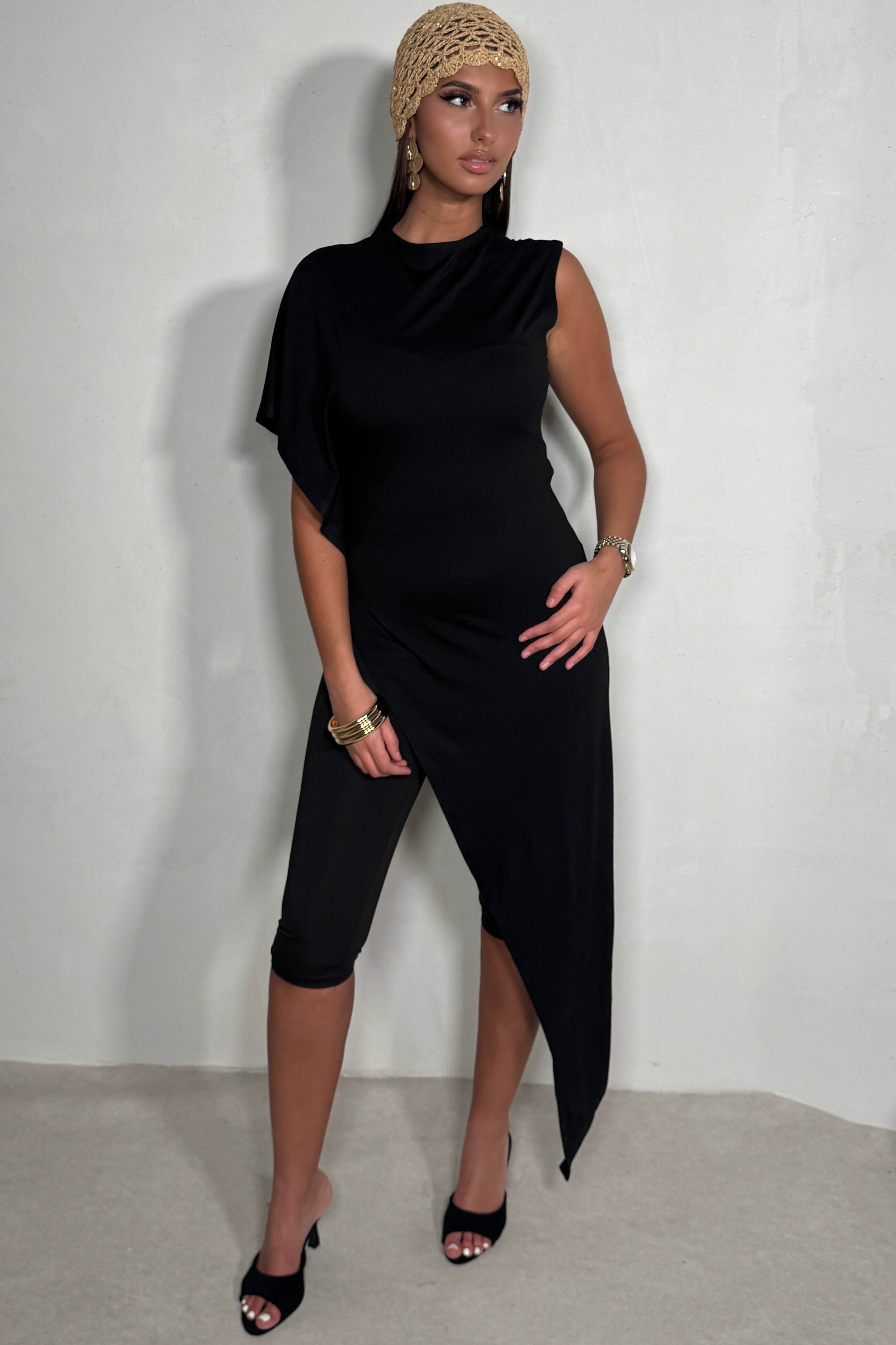 Tunique asymétrique femme coloris noir, coupe fluide taille unique